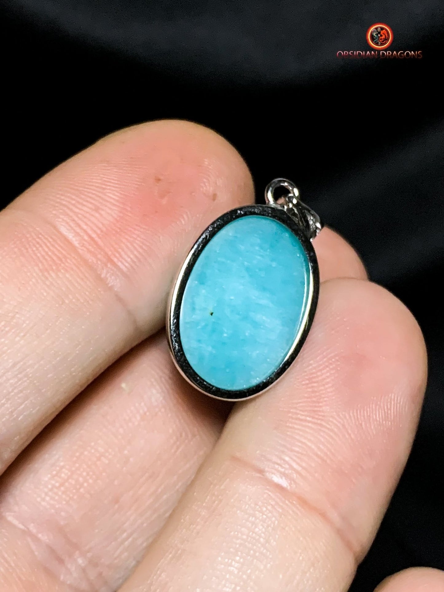 Pendentif amazonite naturelle- serti argent 925- artisanal | obsidian dragons