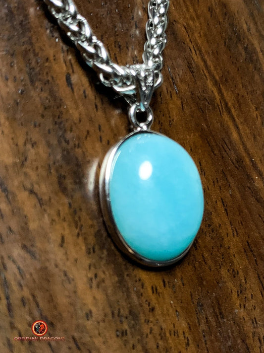 Pendentif amazonite serti en argent 925- pendentif unique | obsidian dragons
