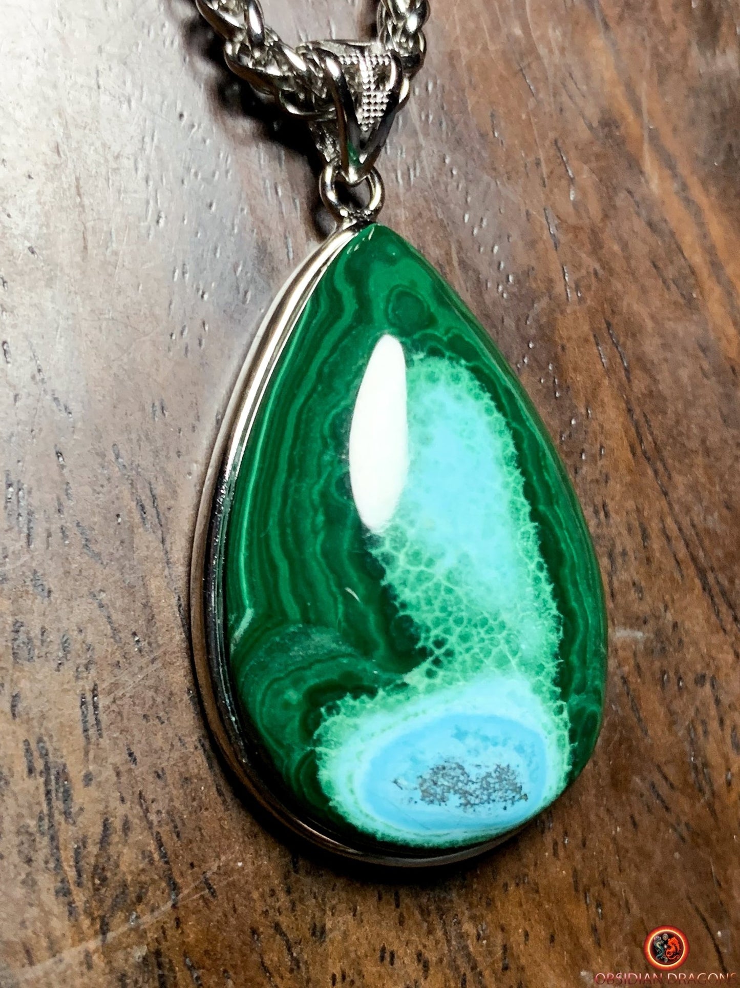Pendentif chrysocolle malachite - argent 925- artisanal - obsidian dragons