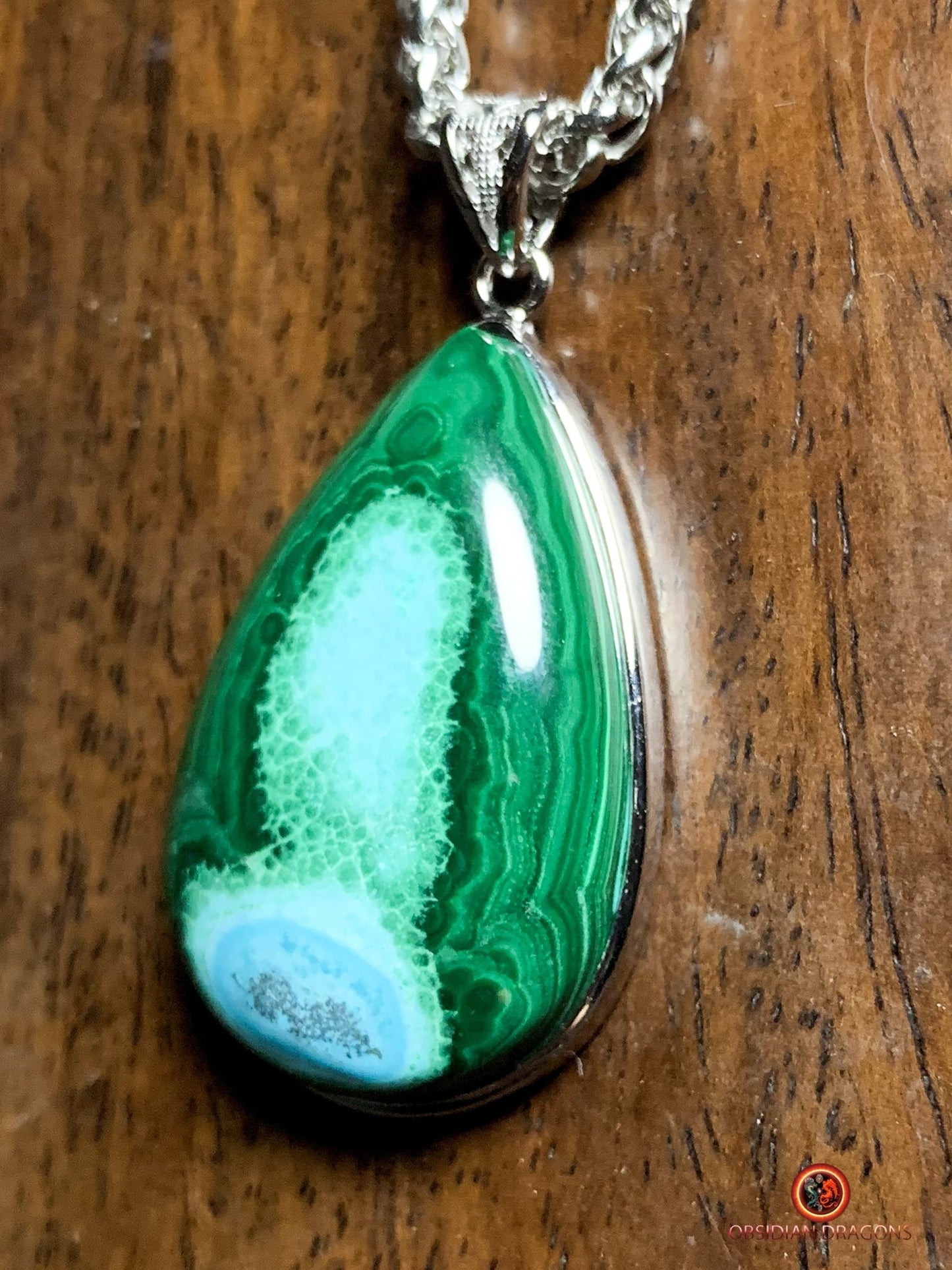 Pendentif chrysocolle malachite - argent 925- artisanal - obsidian dragons