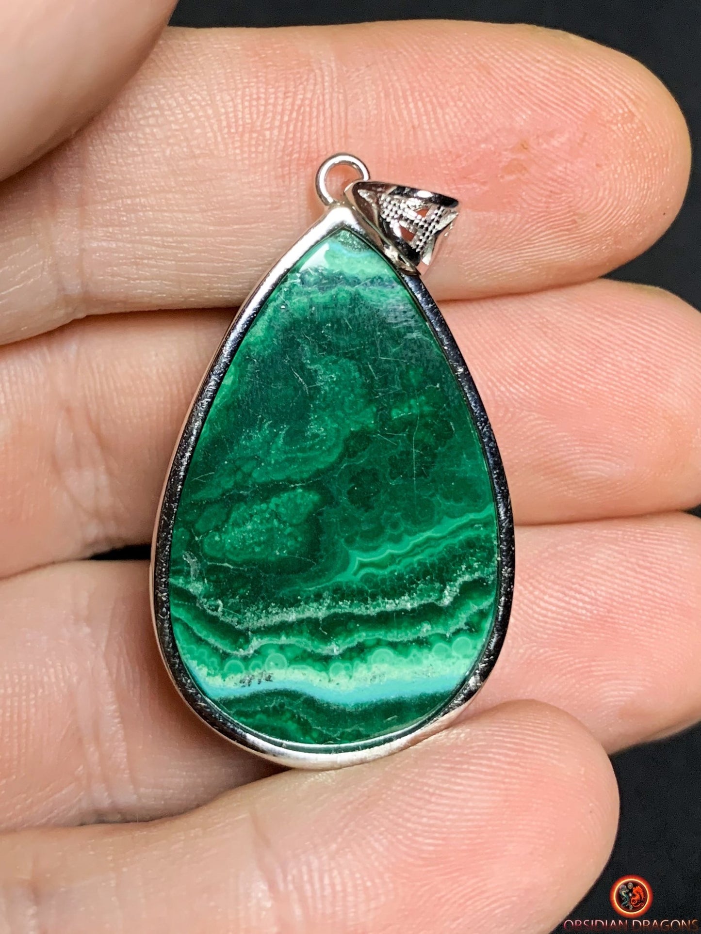 Pendentif chrysocolle malachite - argent 925- artisanal - obsidian dragons