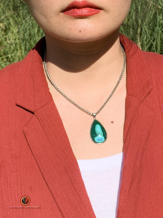 Pendentif chrysocolle malachite - argent 925- artisanal - obsidian dragons
