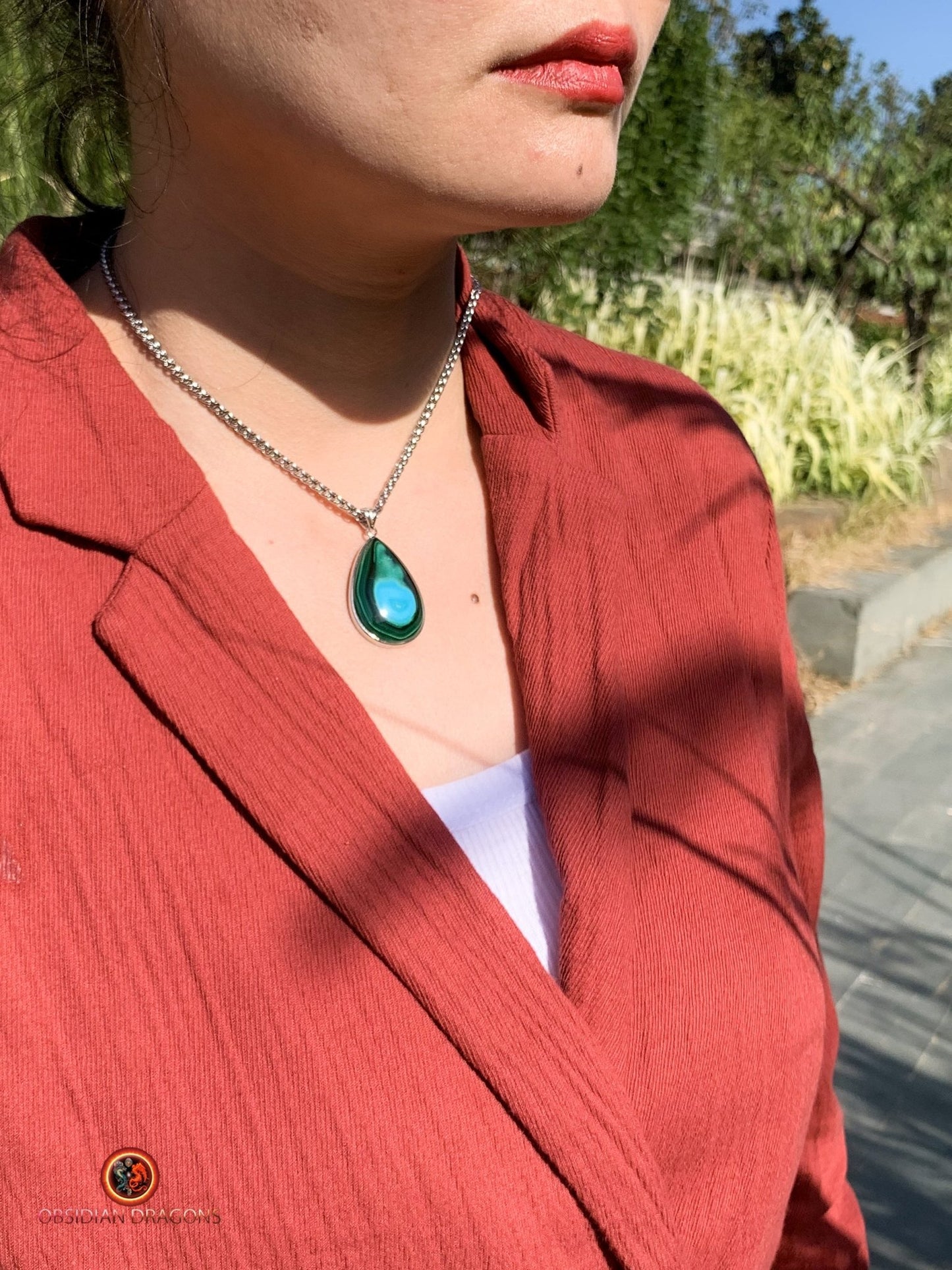 Pendentif chrysocolle malachite et argent 925 - pièce unique | obsidian dragons