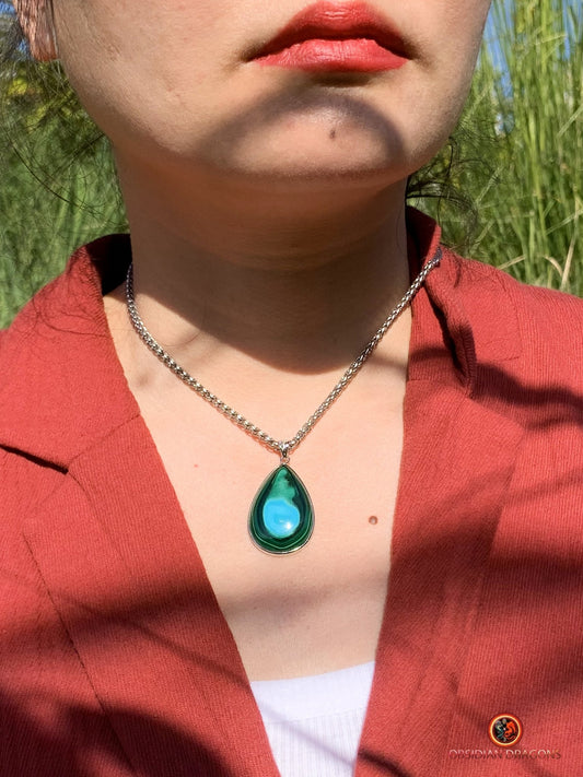 Pendentif chrysocolle malachite et argent 925 - pièce unique | obsidian dragons