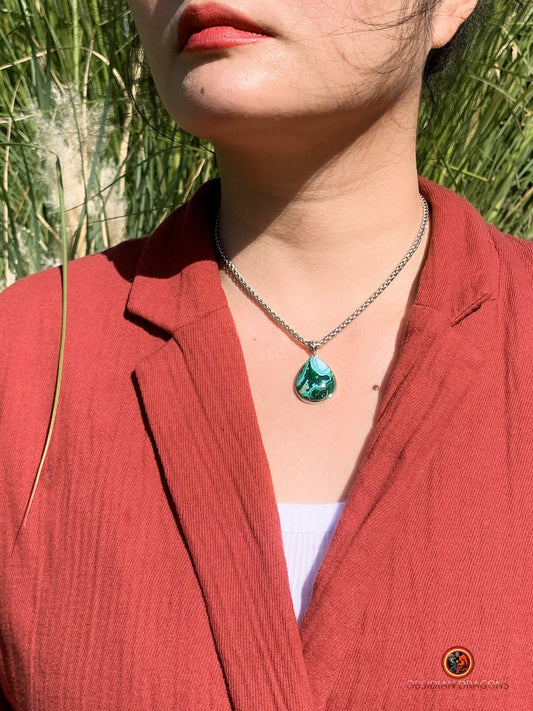 Pendentif chrysocolle malachite serti argent 925 | obsidian dragons