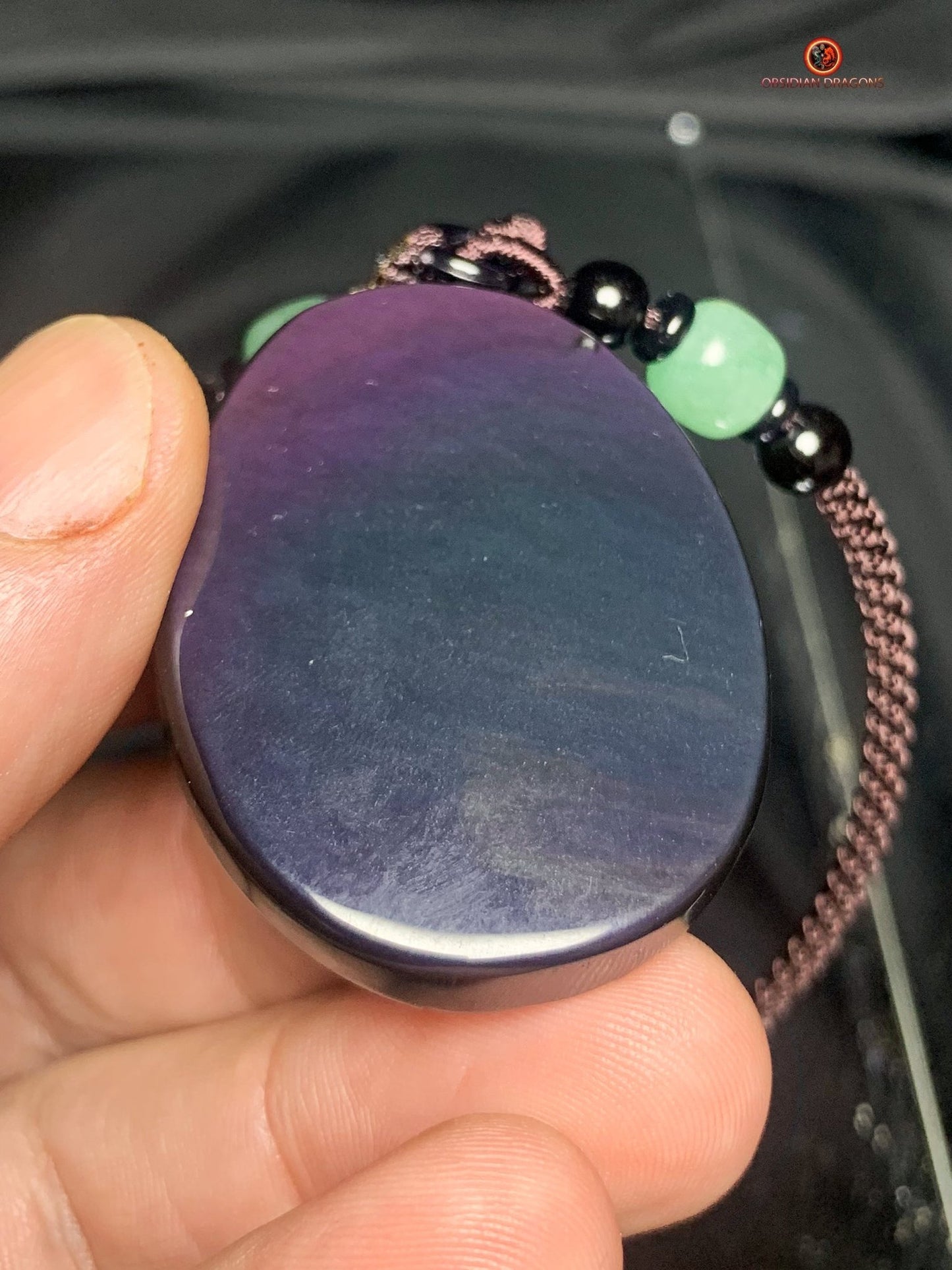 Pendentif dragon en obsidienne œil céleste - emblème sacré | obsidian dragons