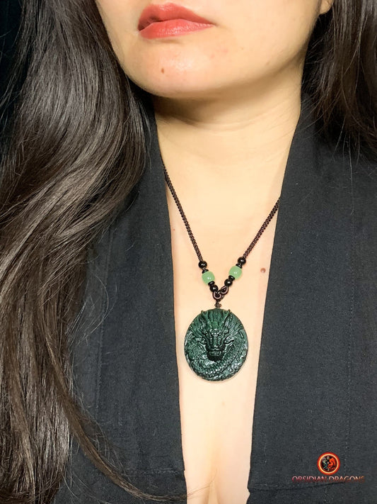 Pendentif dragon en obsidienne œil céleste - gardien sacré | obsidian dragons