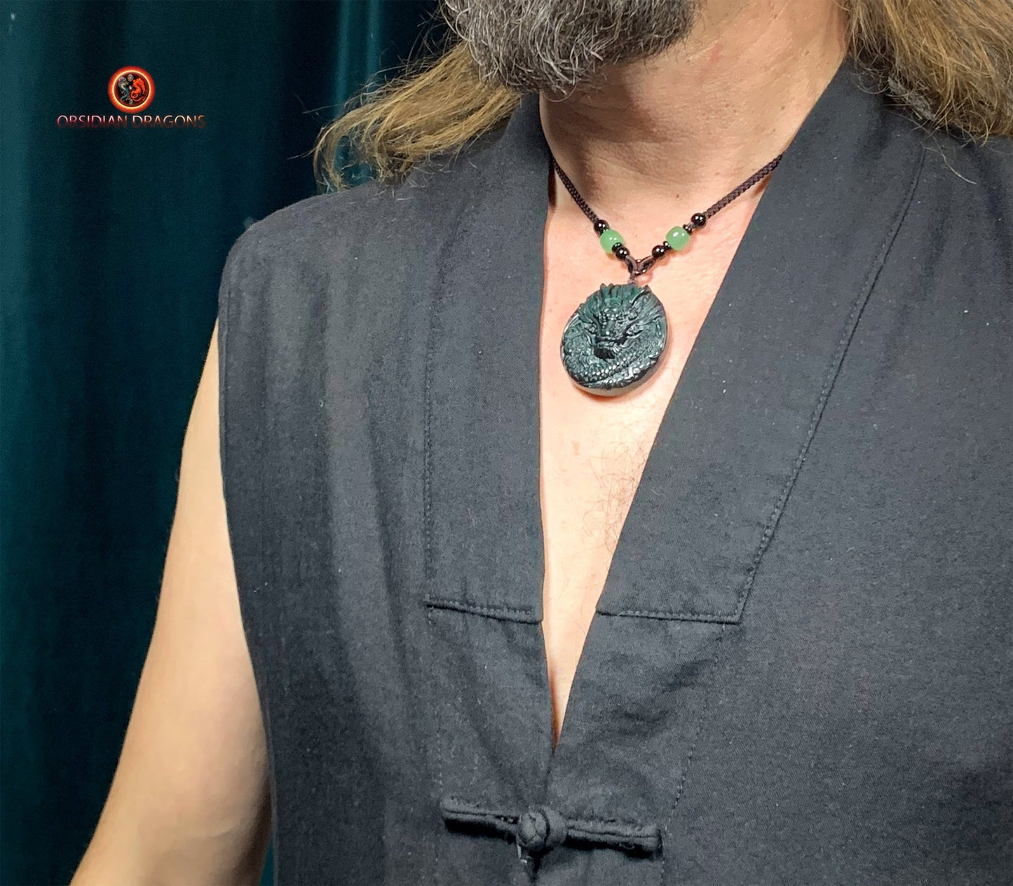 Pendentif dragon en obsidienne œil céleste - gardien sacré | obsidian dragons