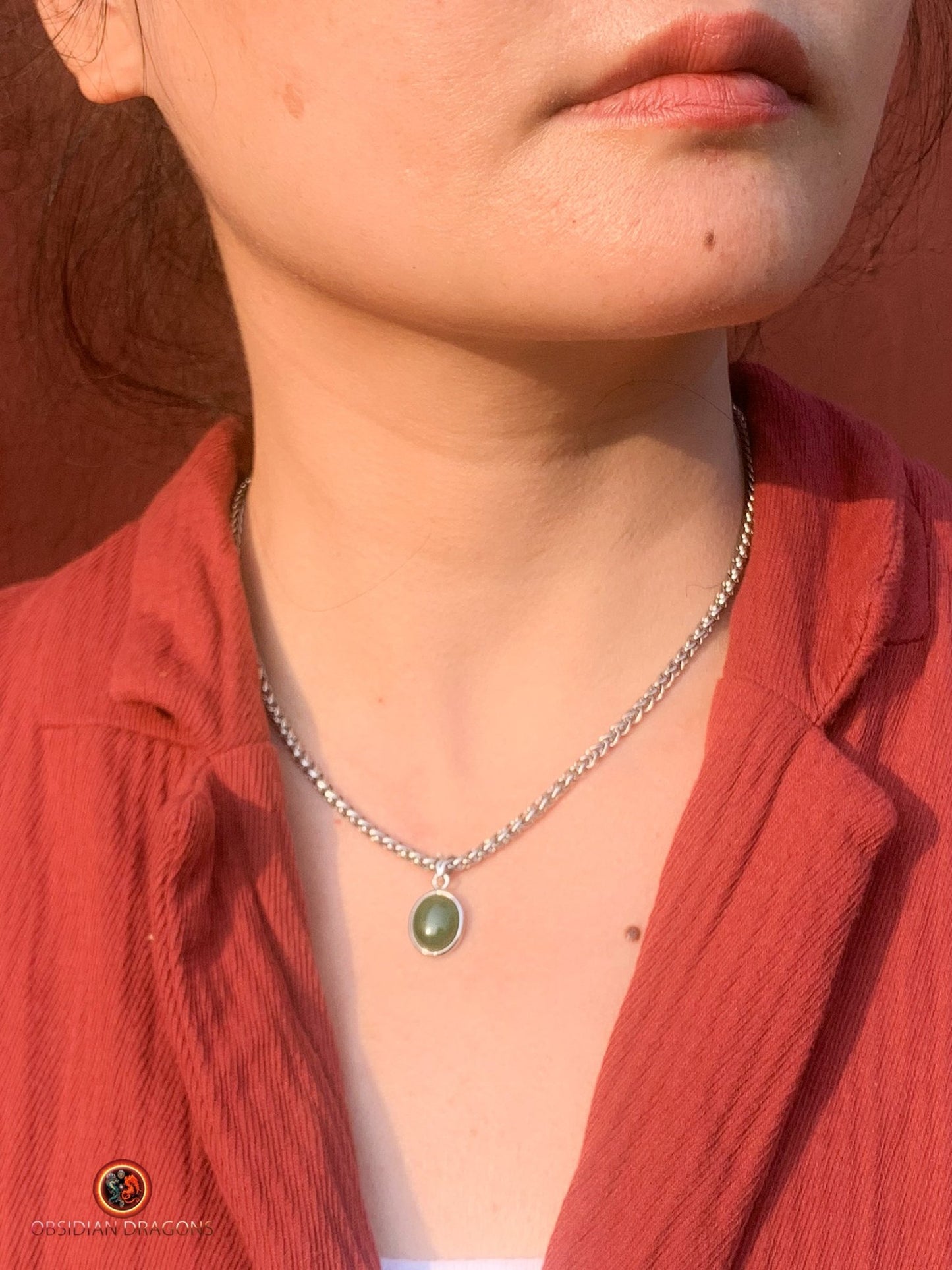 Pendentif jade serti en argent 925 - Harmonie et style | obsidian dragons