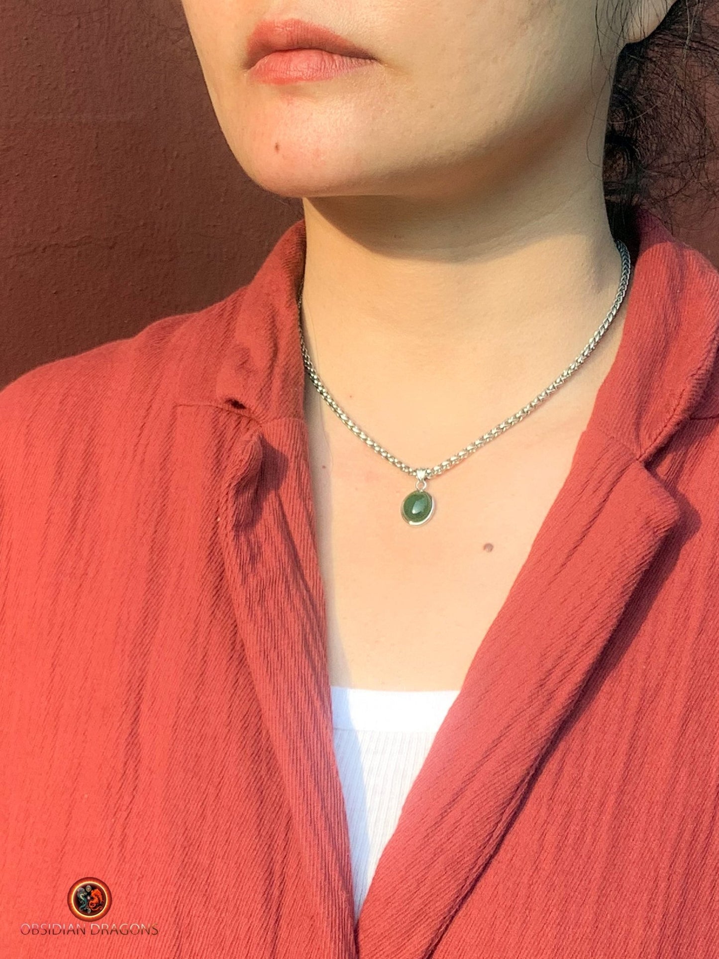 Pendentif jade vert argent 925 - Élégance naturelle | obsidian dragons