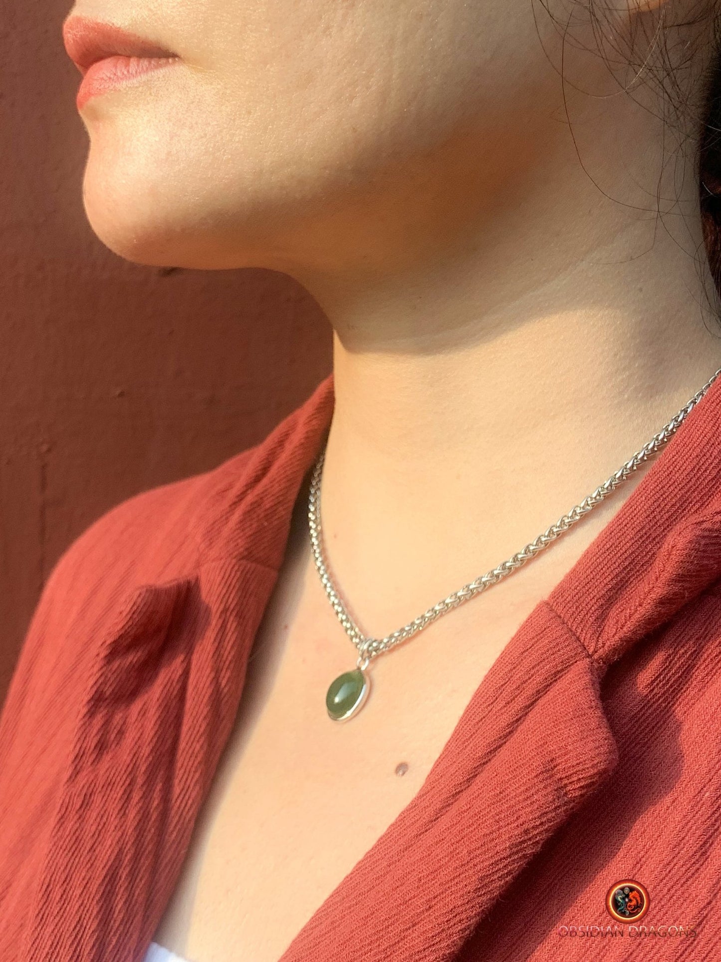 Pendentif jade vert argent 925 - Élégance naturelle | obsidian dragons