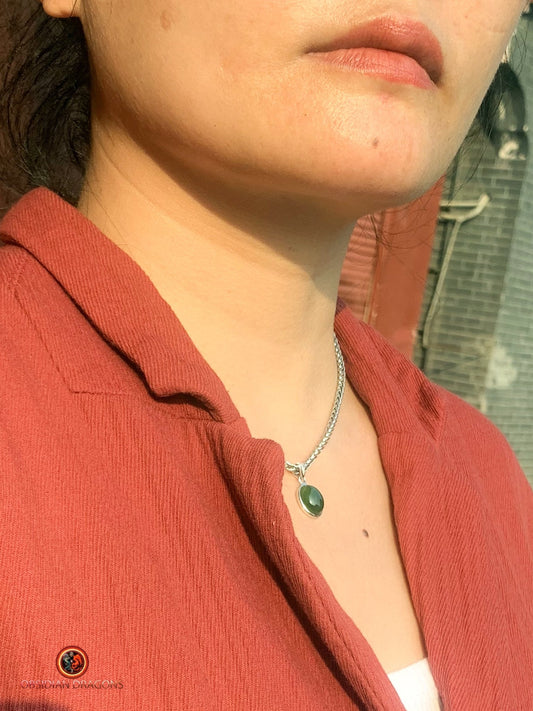Pendentif jade vert argent 925 - Élégance naturelle | obsidian dragons