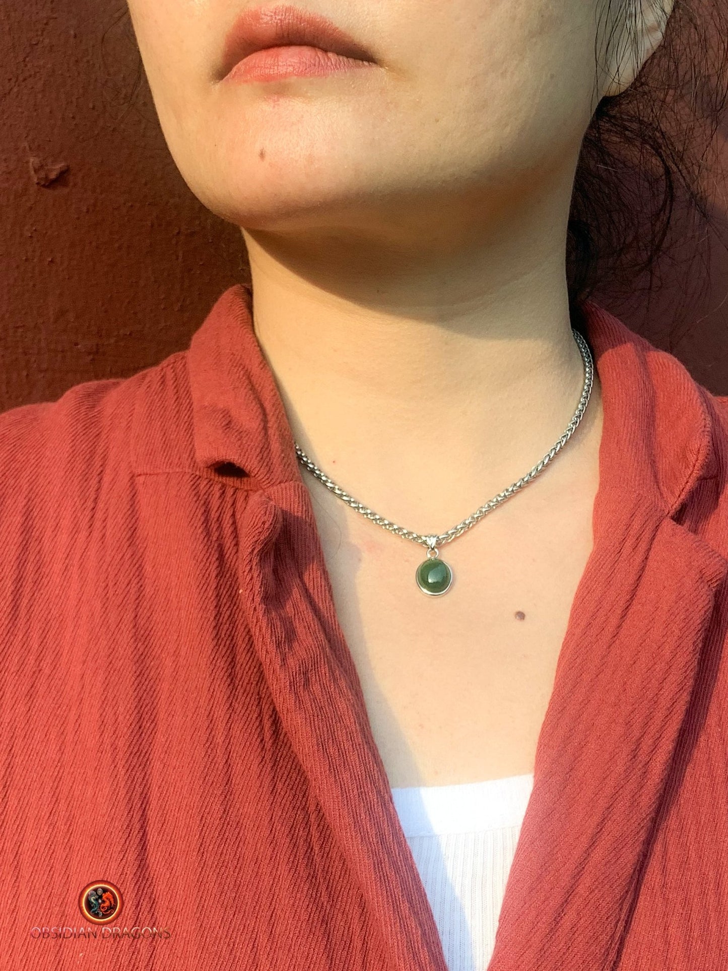 Pendentif jade vert argent 925 - Élégance naturelle | obsidian dragons