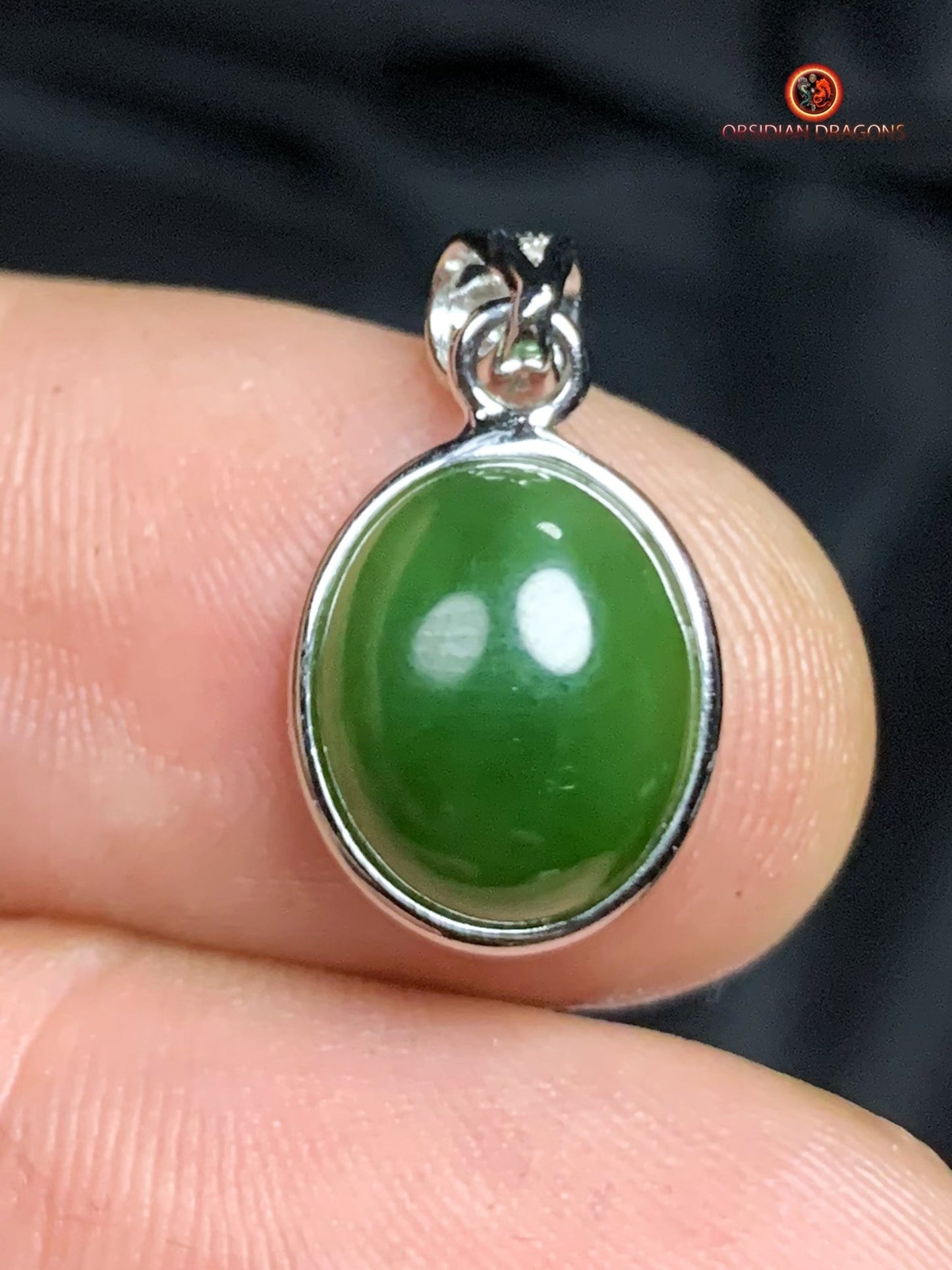 Pendentif jade vert argent 925 - Élégance naturelle | obsidian dragons