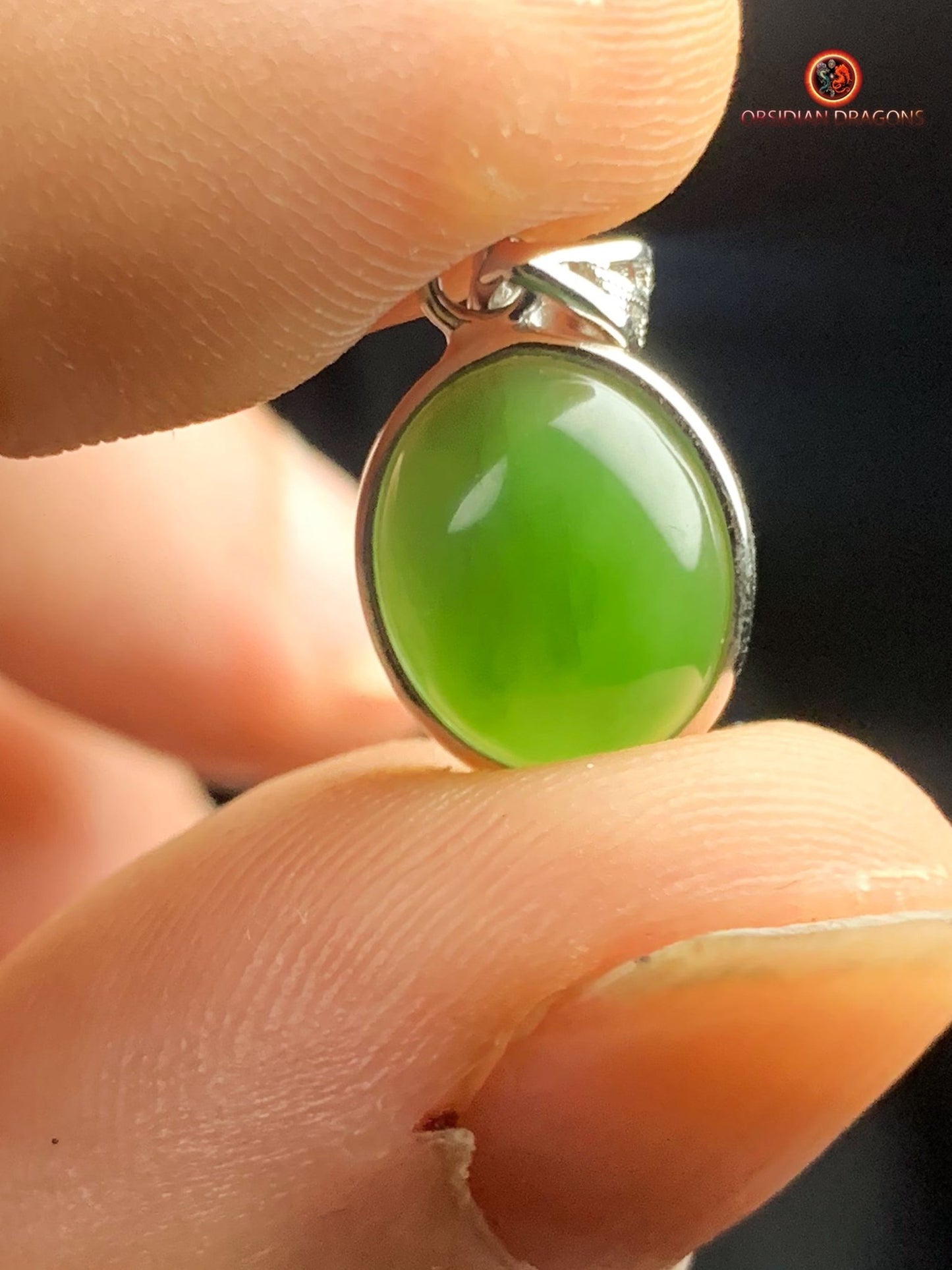 Pendentif jade vert argent 925 - Élégance naturelle | obsidian dragons
