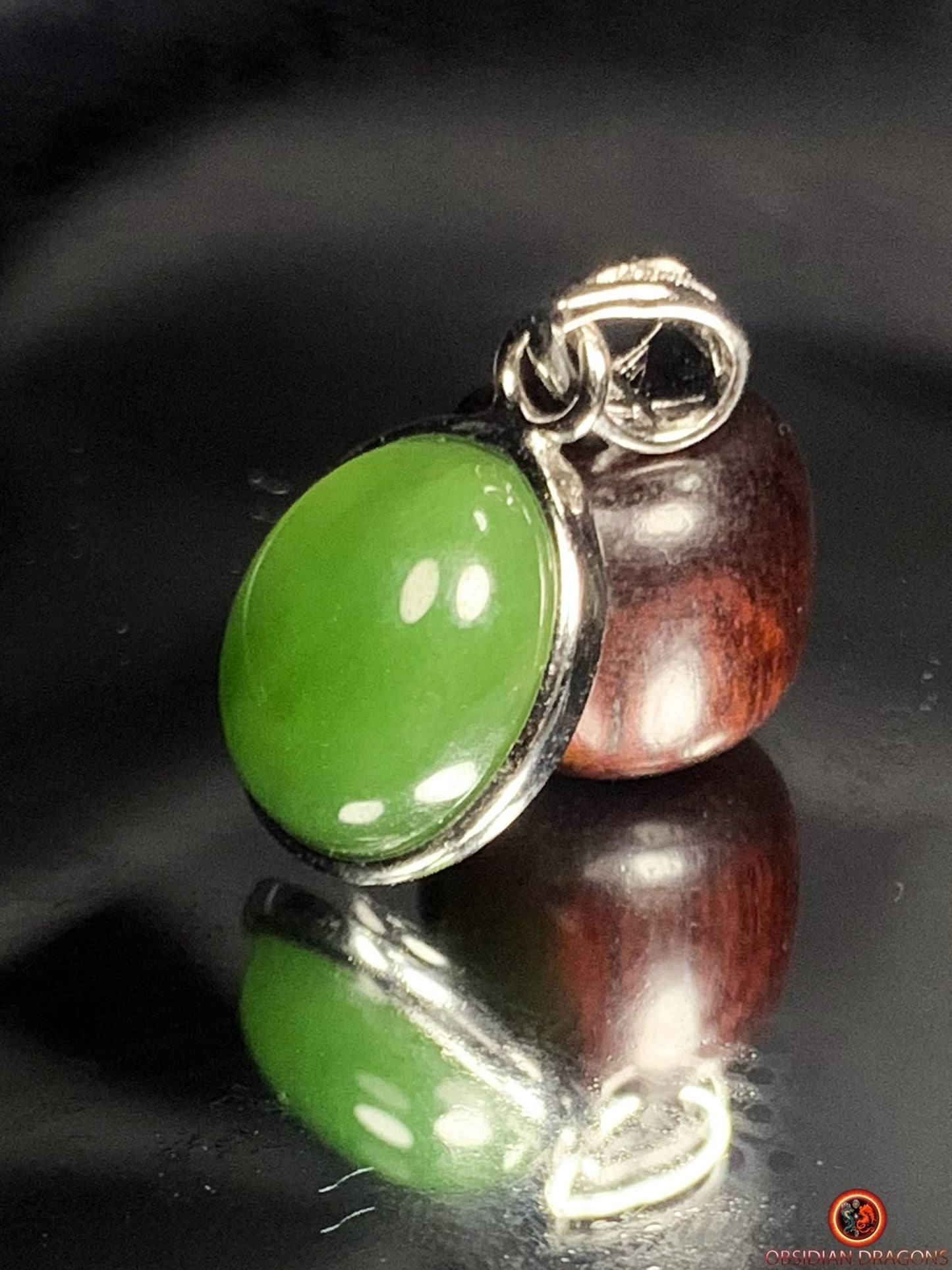 Pendentif jade vert argent 925 - Élégance naturelle | obsidian dragons