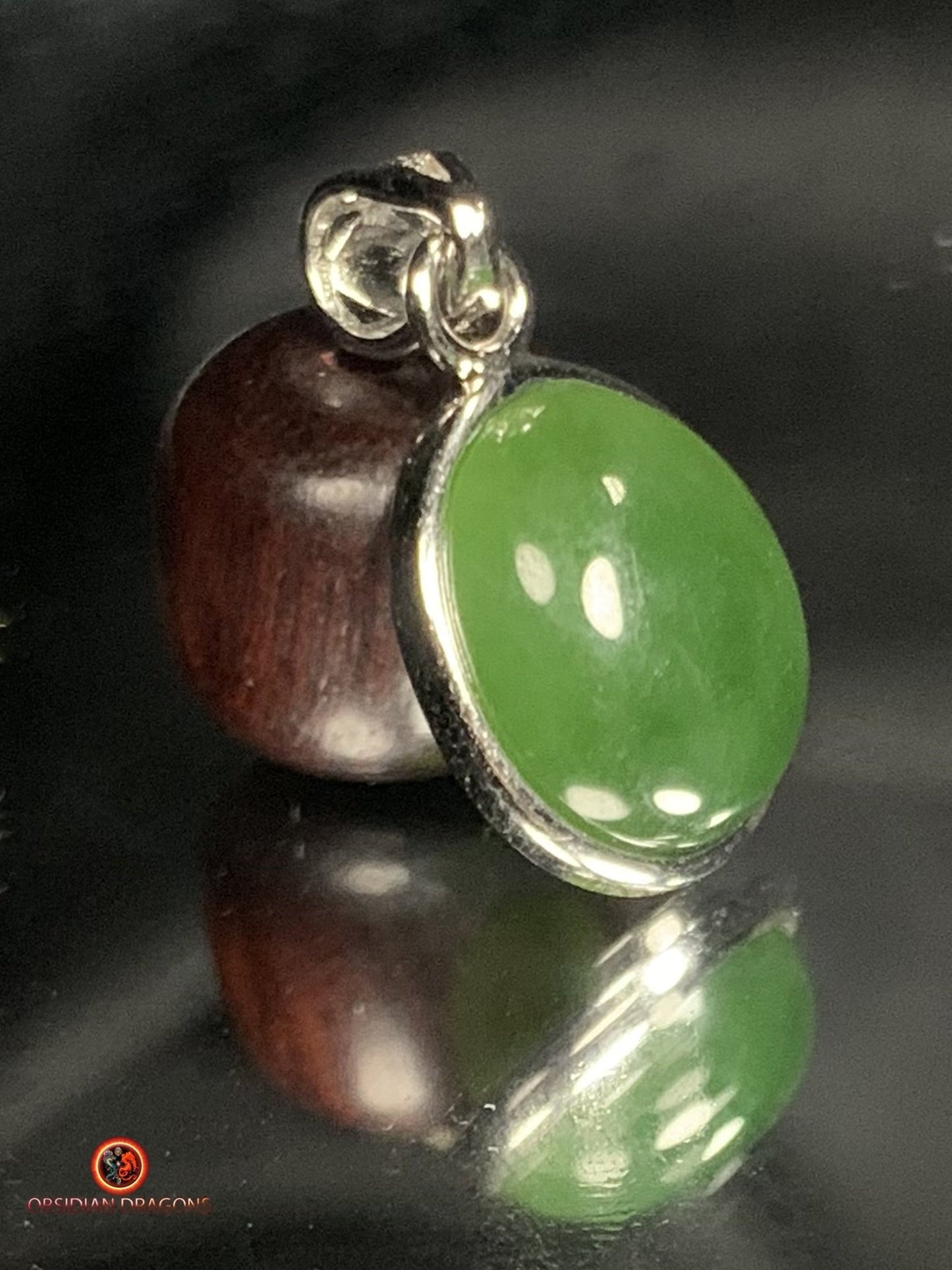 Pendentif jade vert argent 925 - Élégance naturelle | obsidian dragons