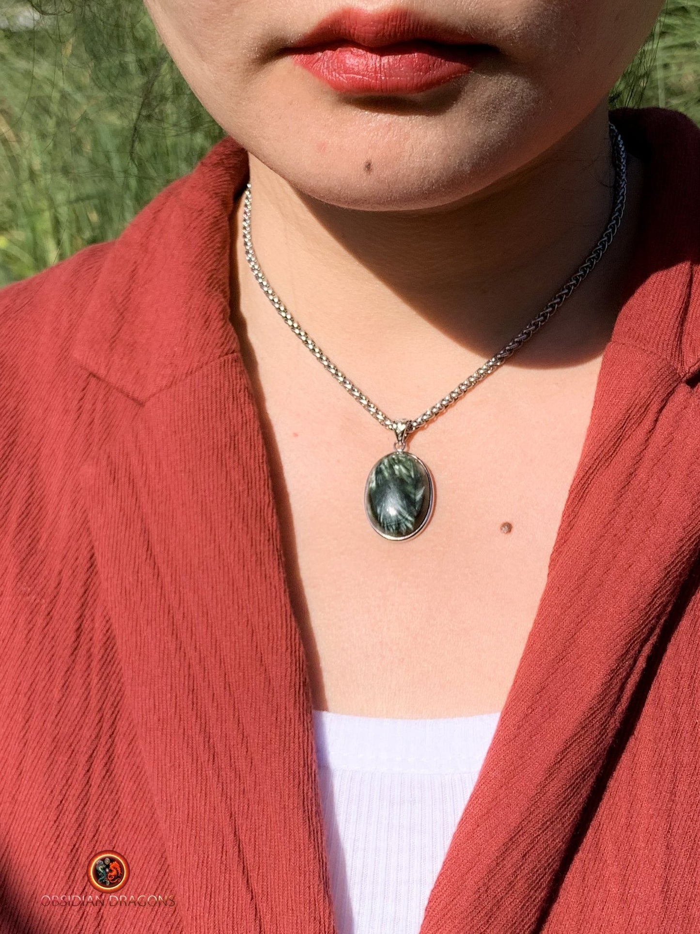 Pendentif séraphinite- pierre naturelle et argent | obsidian dragons