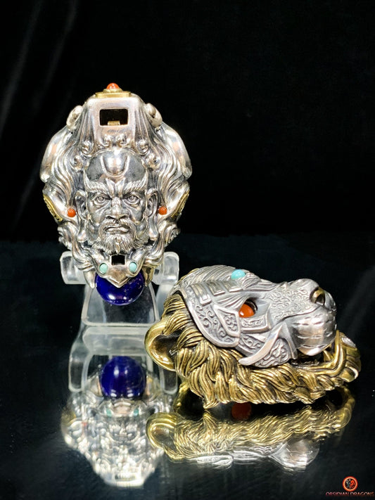 Pendentif tigre - Ghau de l'arhat dompteur - argent & Pierres | obsidian dragons