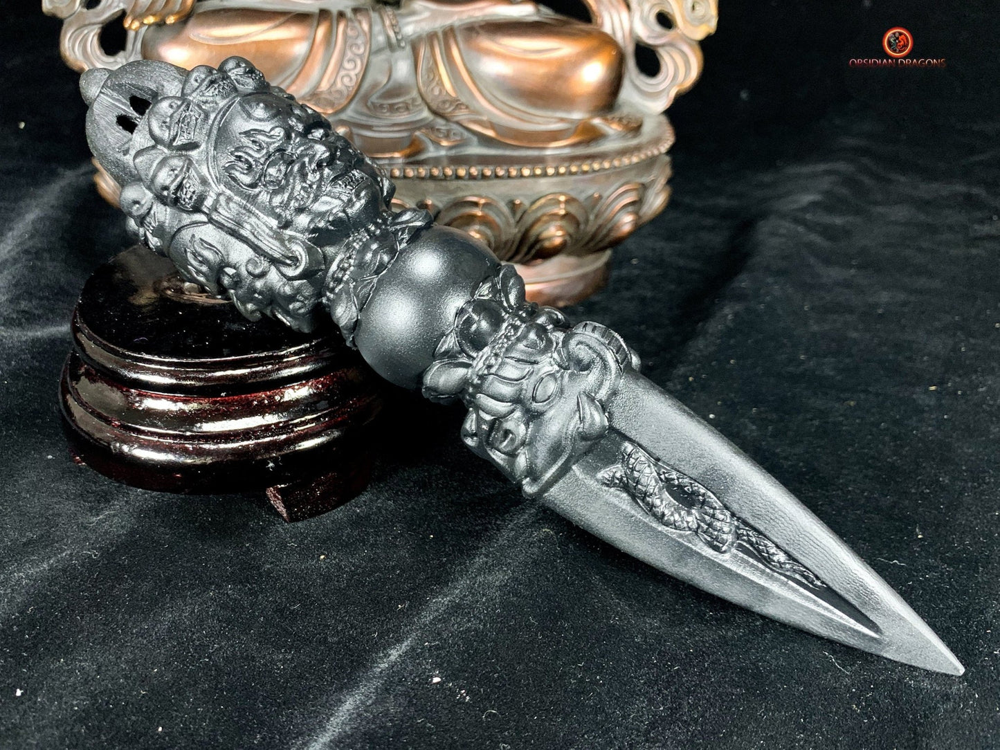 Phurba en obsidienne naturelle - Dague du bouddhisme tantrique | obsidian dragons