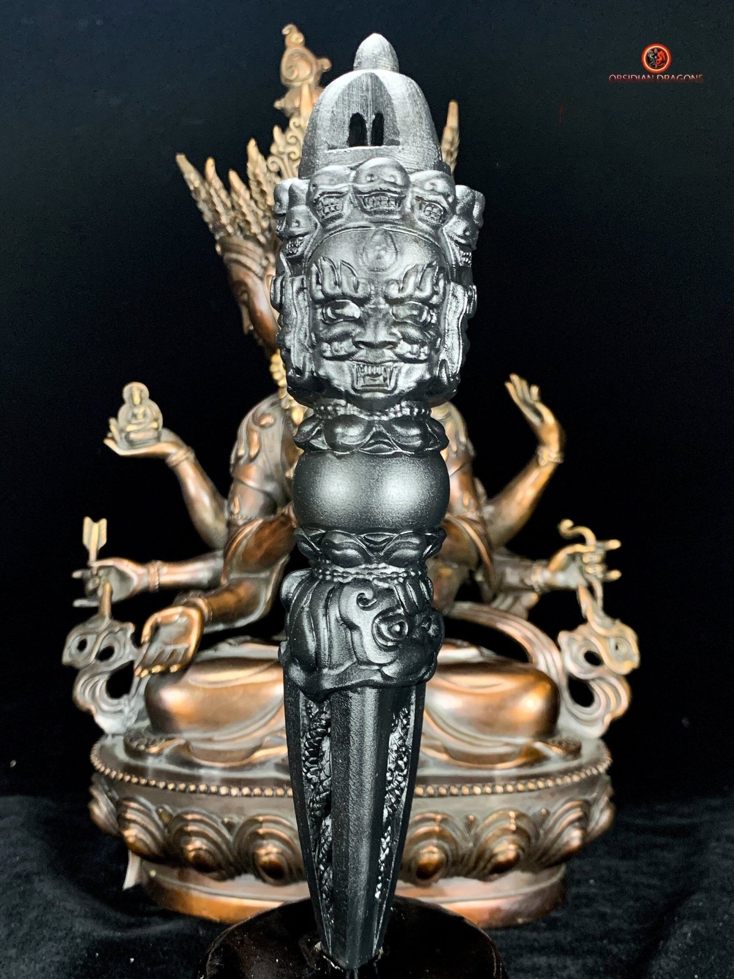 Phurba en obsidienne naturelle - Dague du bouddhisme tantrique | obsidian dragons