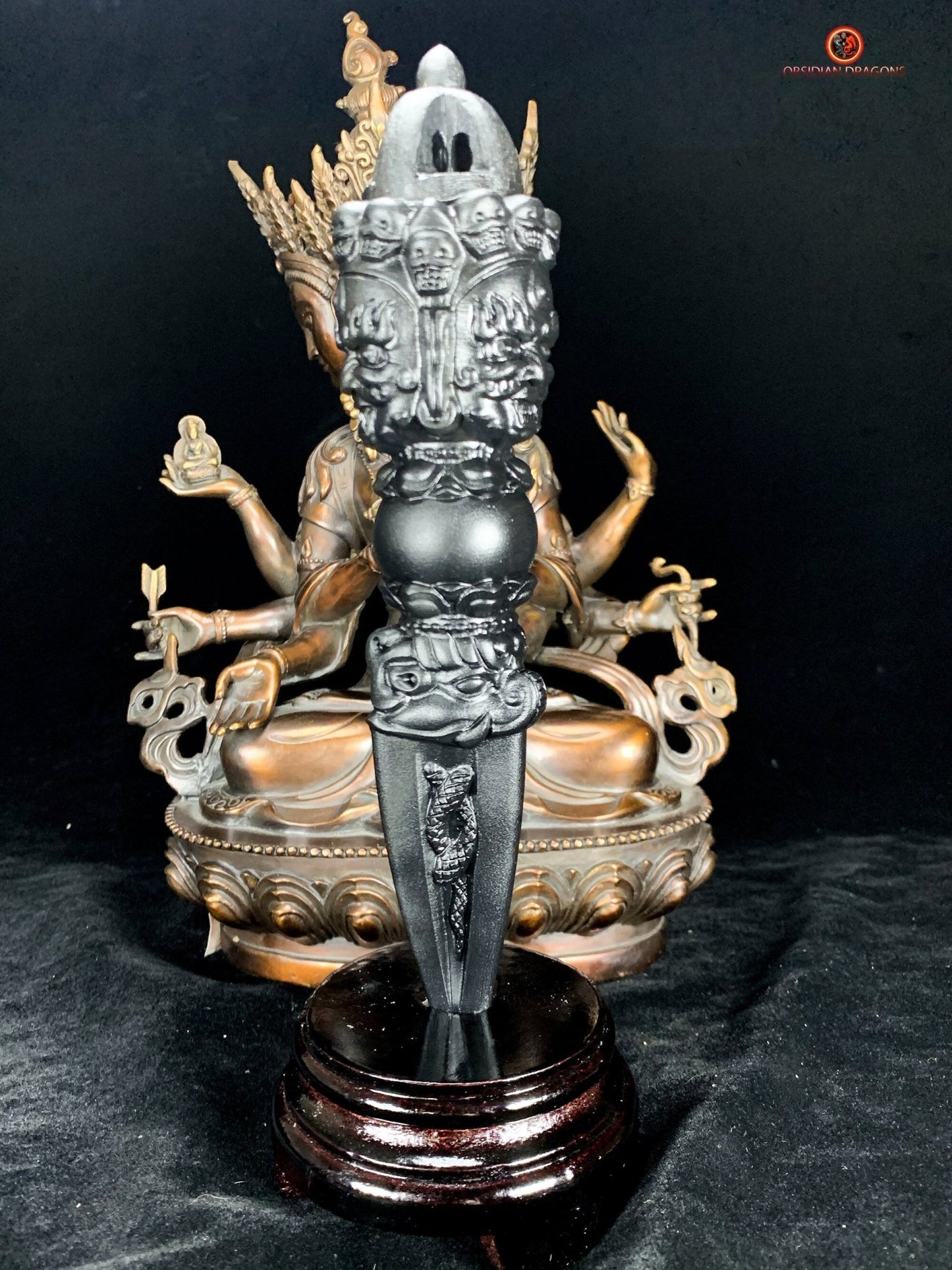 Phurba en obsidienne naturelle - Dague du bouddhisme tantrique | obsidian dragons