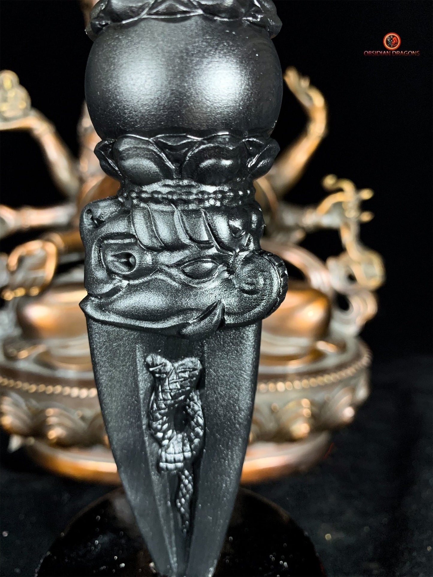 Phurba en obsidienne naturelle - Dague du bouddhisme tantrique | obsidian dragons
