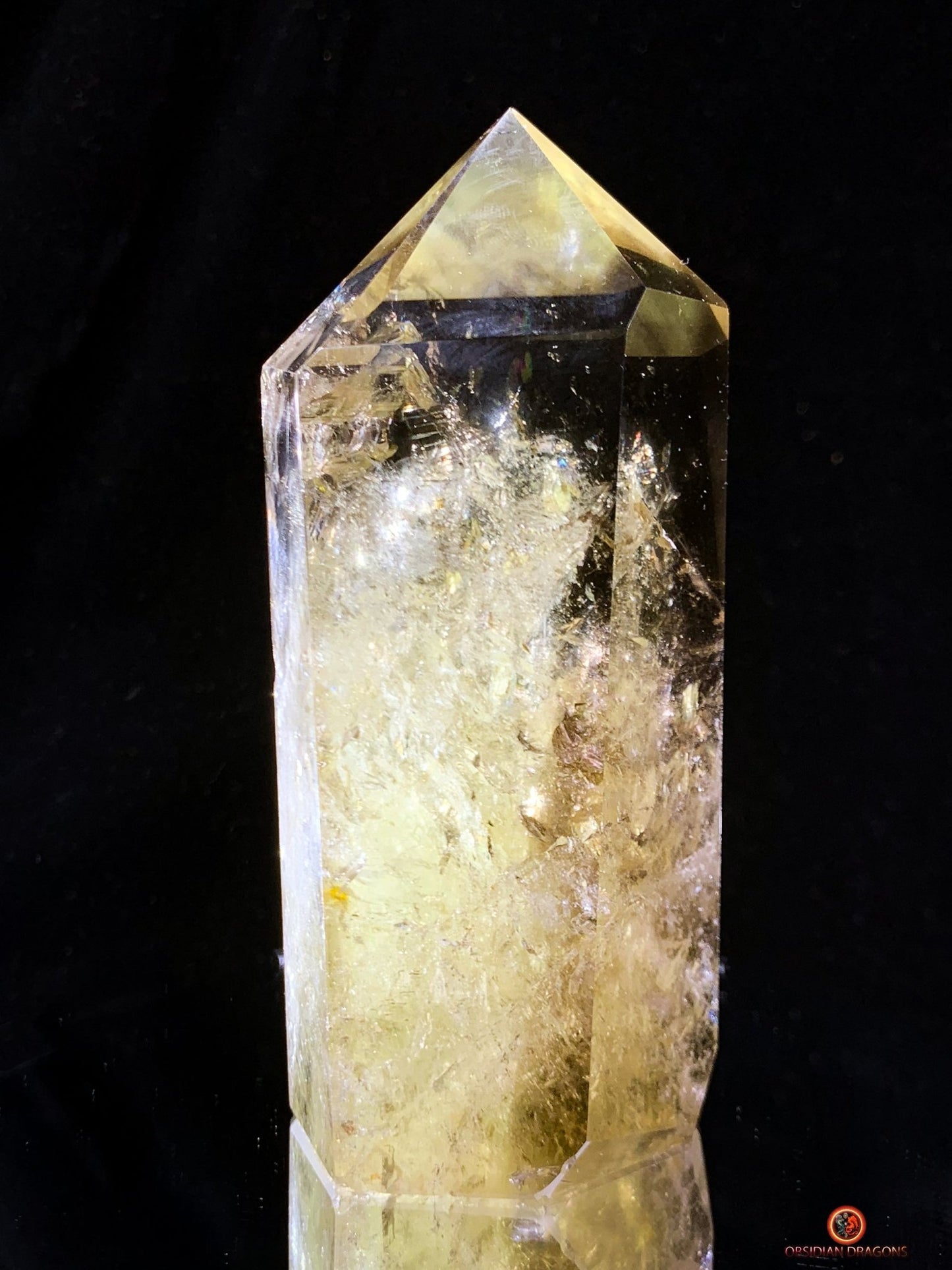 Pointe de Citrine naturelle – Chevrons fumés & Arc-en-ciel | obsidian dragons