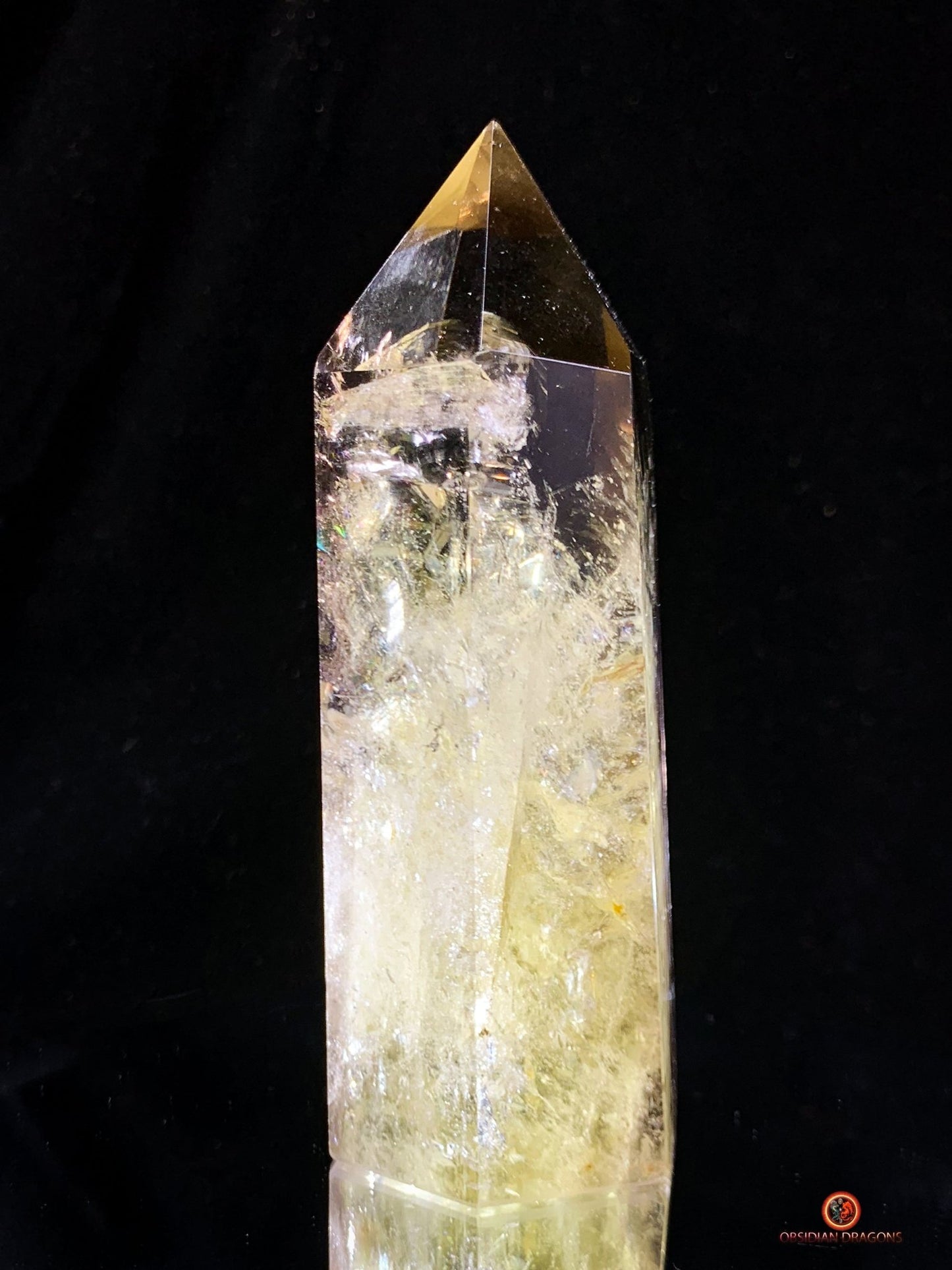 Pointe de Citrine naturelle – Chevrons fumés & Arc-en-ciel | obsidian dragons
