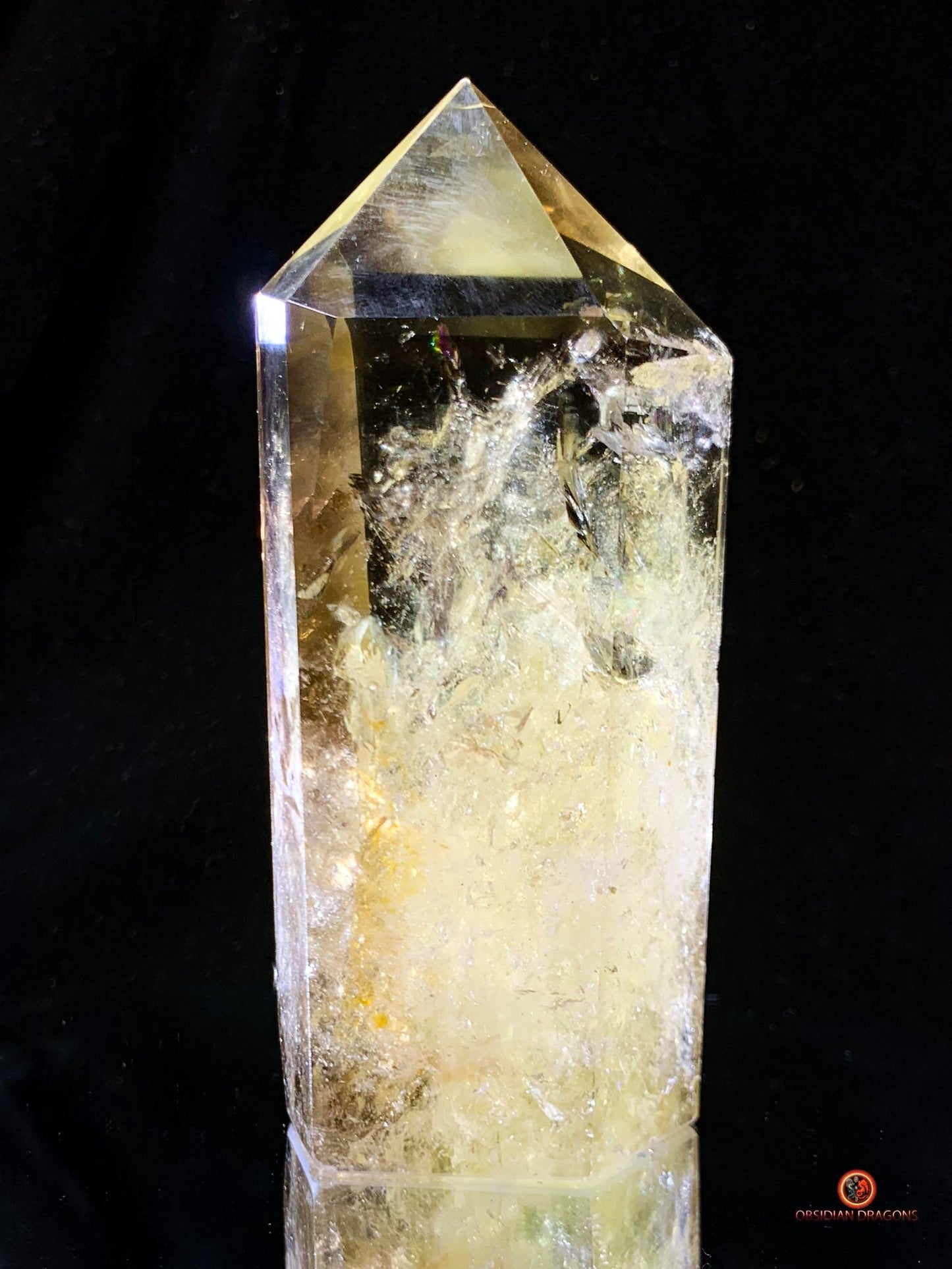 Pointe de Citrine naturelle – Chevrons fumés & Arc-en-ciel | obsidian dragons