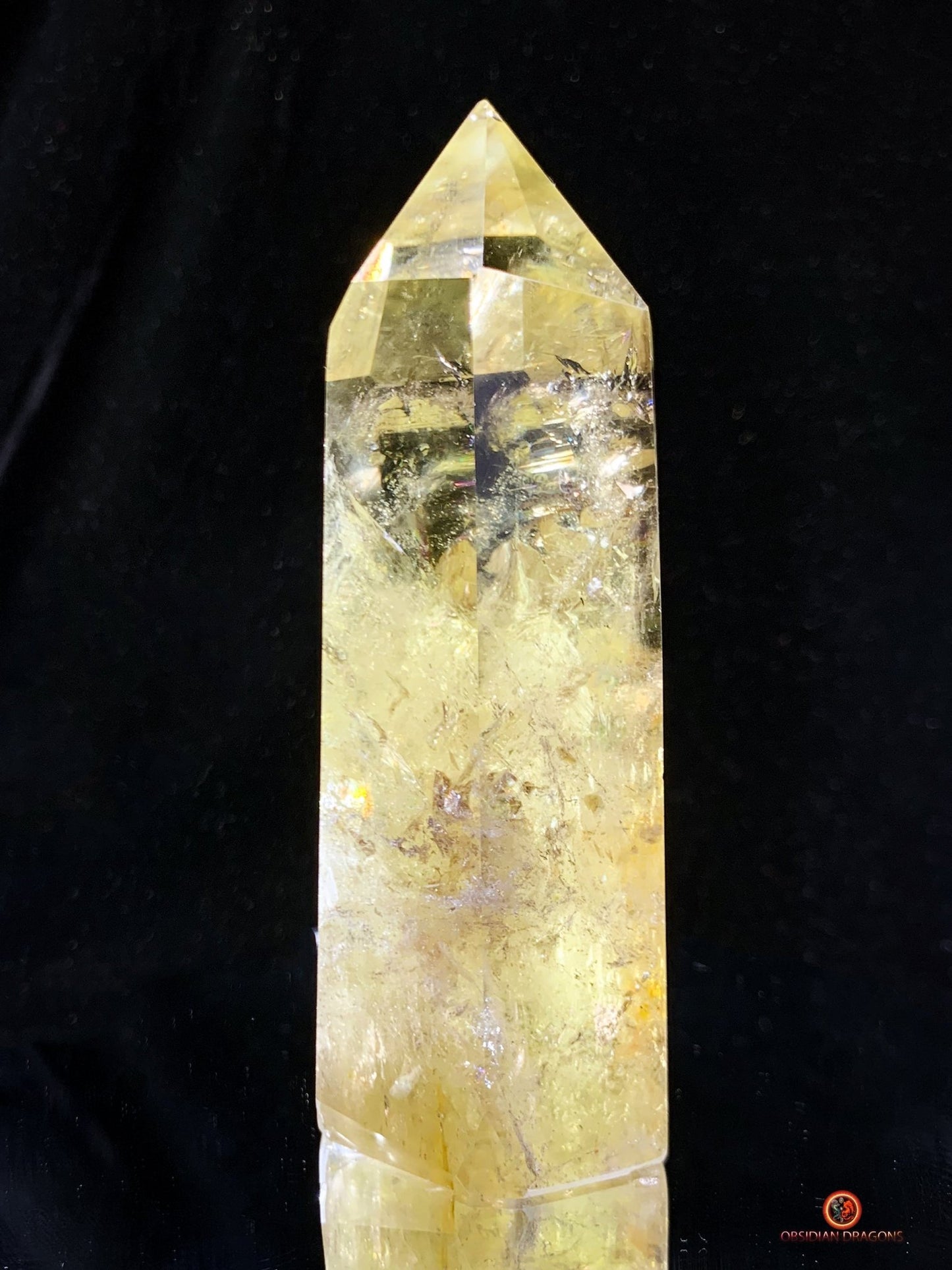 Pointe de Citrine naturelle – Chevrons fumés & Arc-en-ciel | obsidian dragons