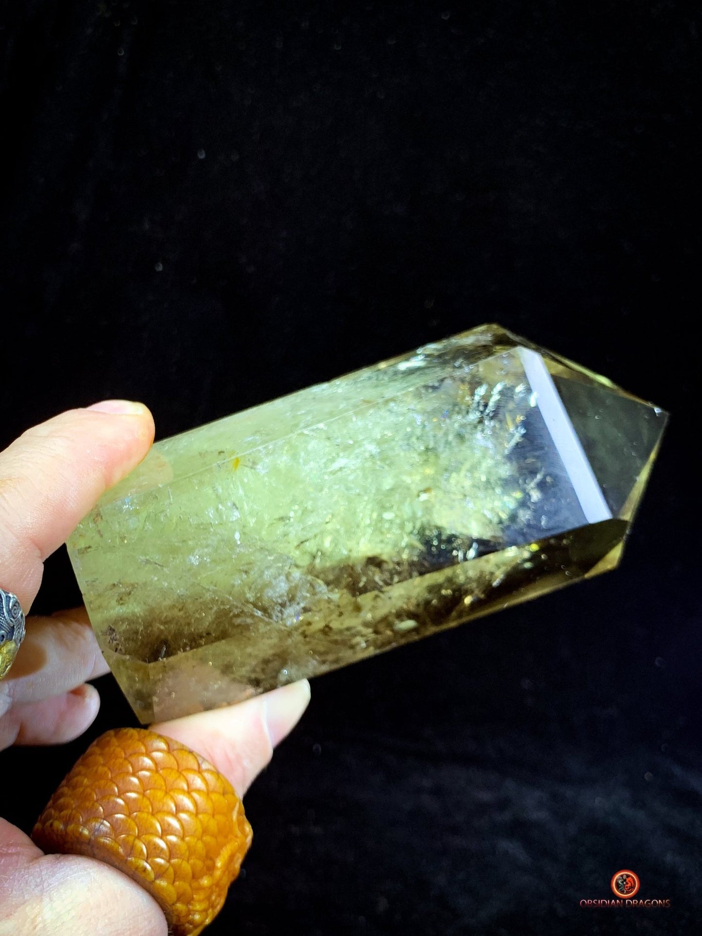 Pointe de Citrine naturelle – Chevrons fumés & Arc-en-ciel | obsidian dragons