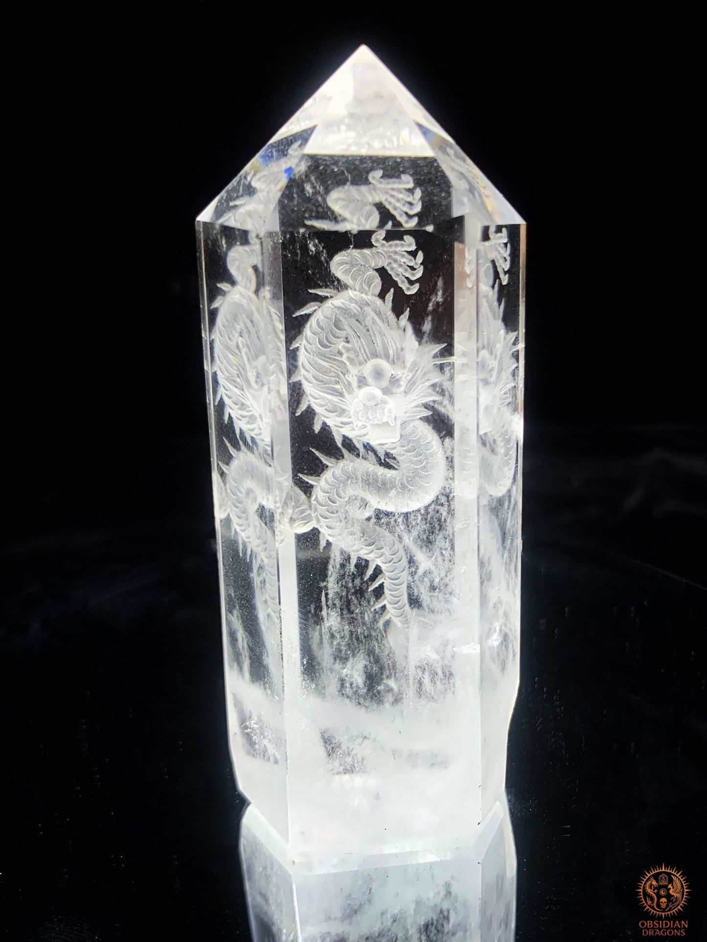 Pointe de Cristal de Roche Dragon - Glyptique 3D | obsidian dragons