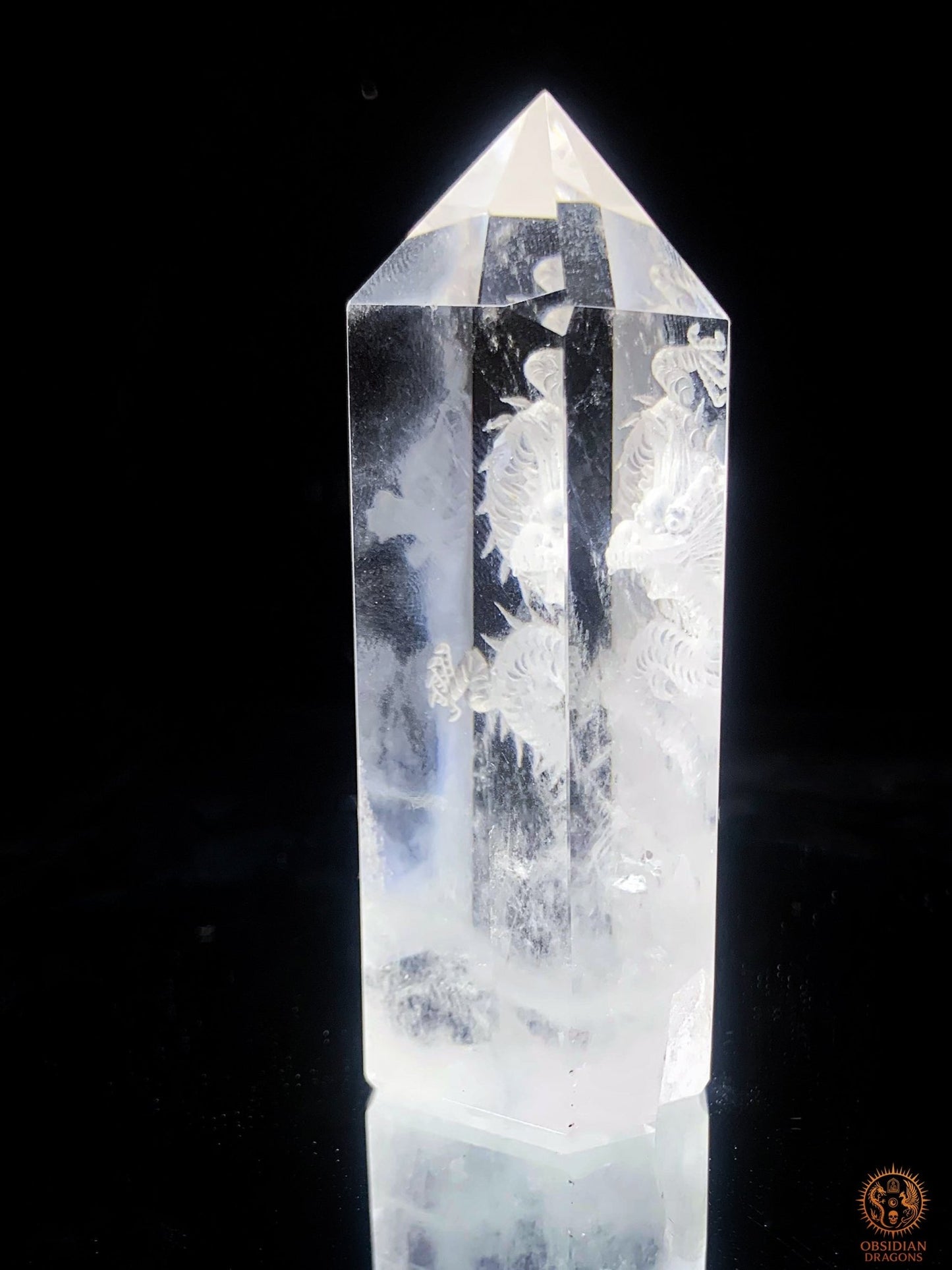 Pointe de Cristal de Roche Dragon - Glyptique 3D | obsidian dragons