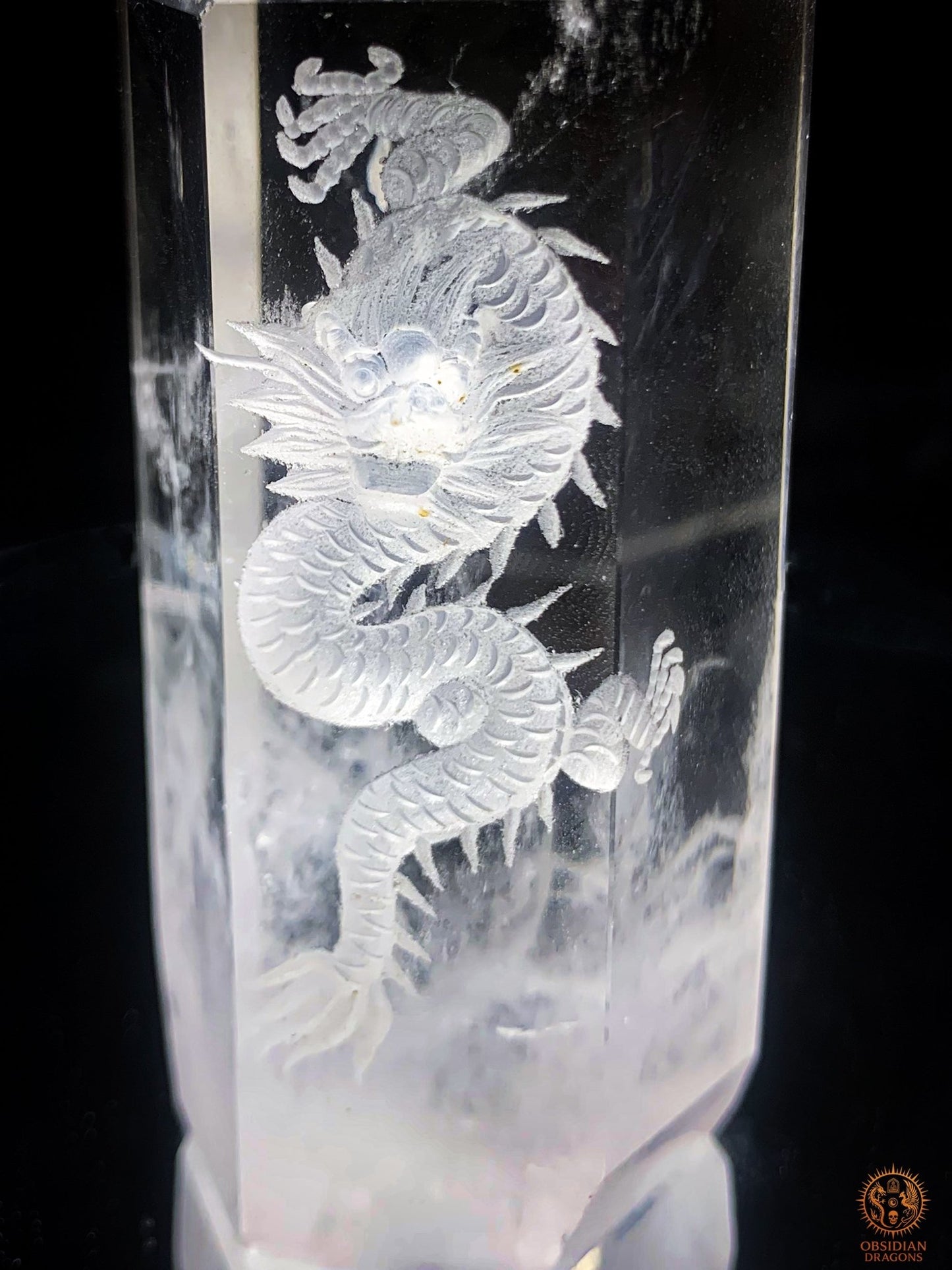 Pointe de Cristal de Roche Dragon - Glyptique 3D | obsidian dragons