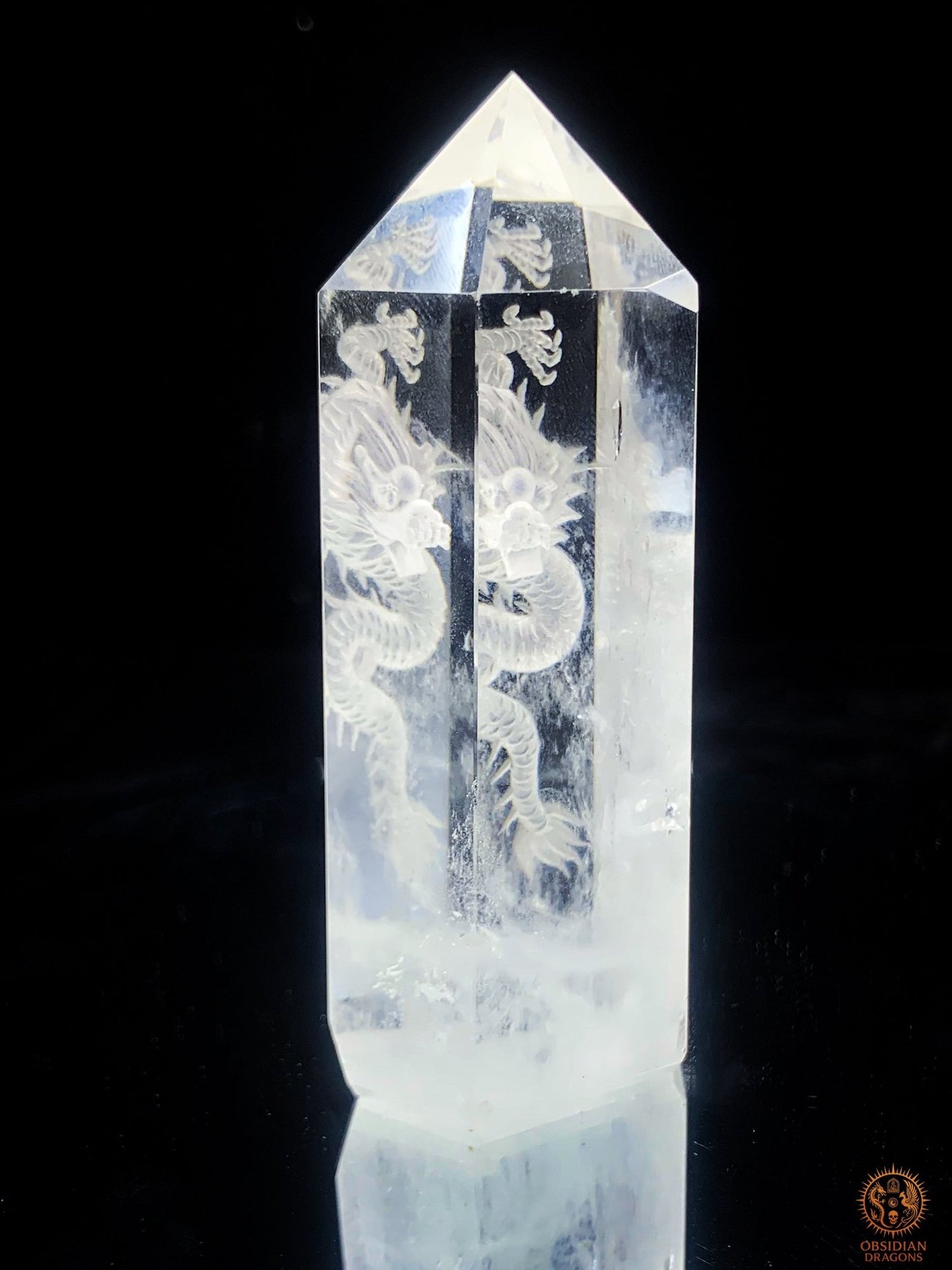 Pointe de Cristal de Roche Dragon - Glyptique 3D | obsidian dragons