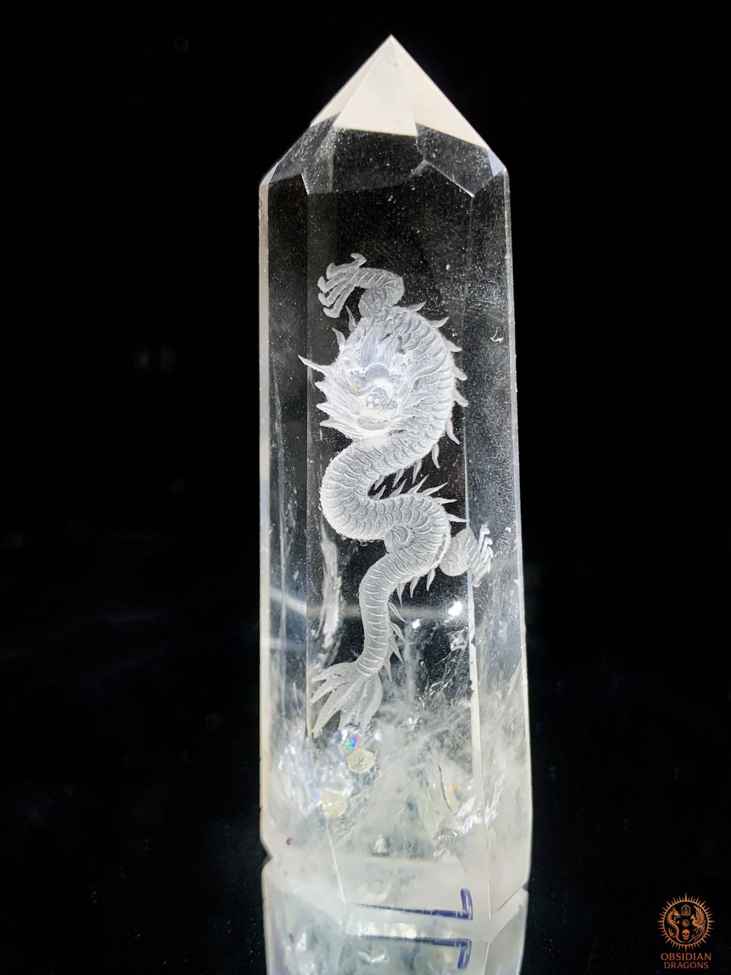 Pointe de Cristal de Roche Dragon – Gravure glyptique 3D | obsidian dragons