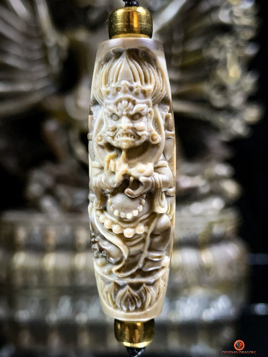Rare Perle tibétaine de Mahakala - Jaspe Sculpté Artisanalement | obsidian dragons