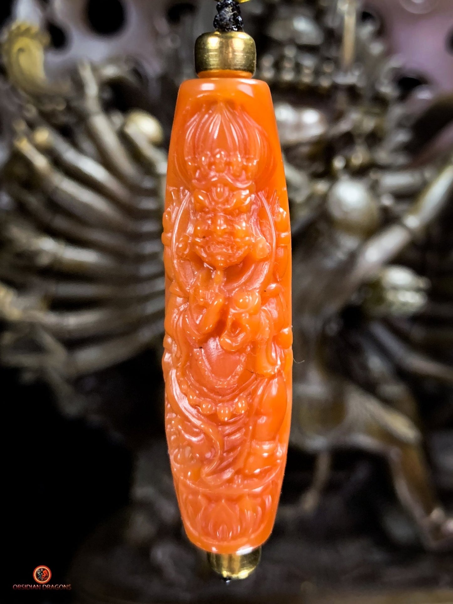 Rare Perle tibétaine de Mahakala en Agate Nan Hong - Talisman | obsidian dragons