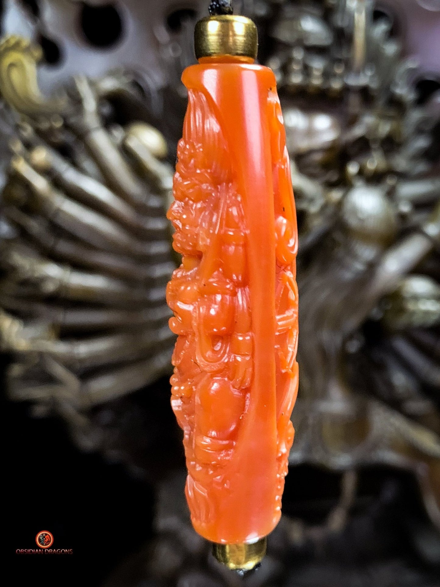 Rare Perle tibétaine de Mahakala en Agate Nan Hong - Talisman | obsidian dragons