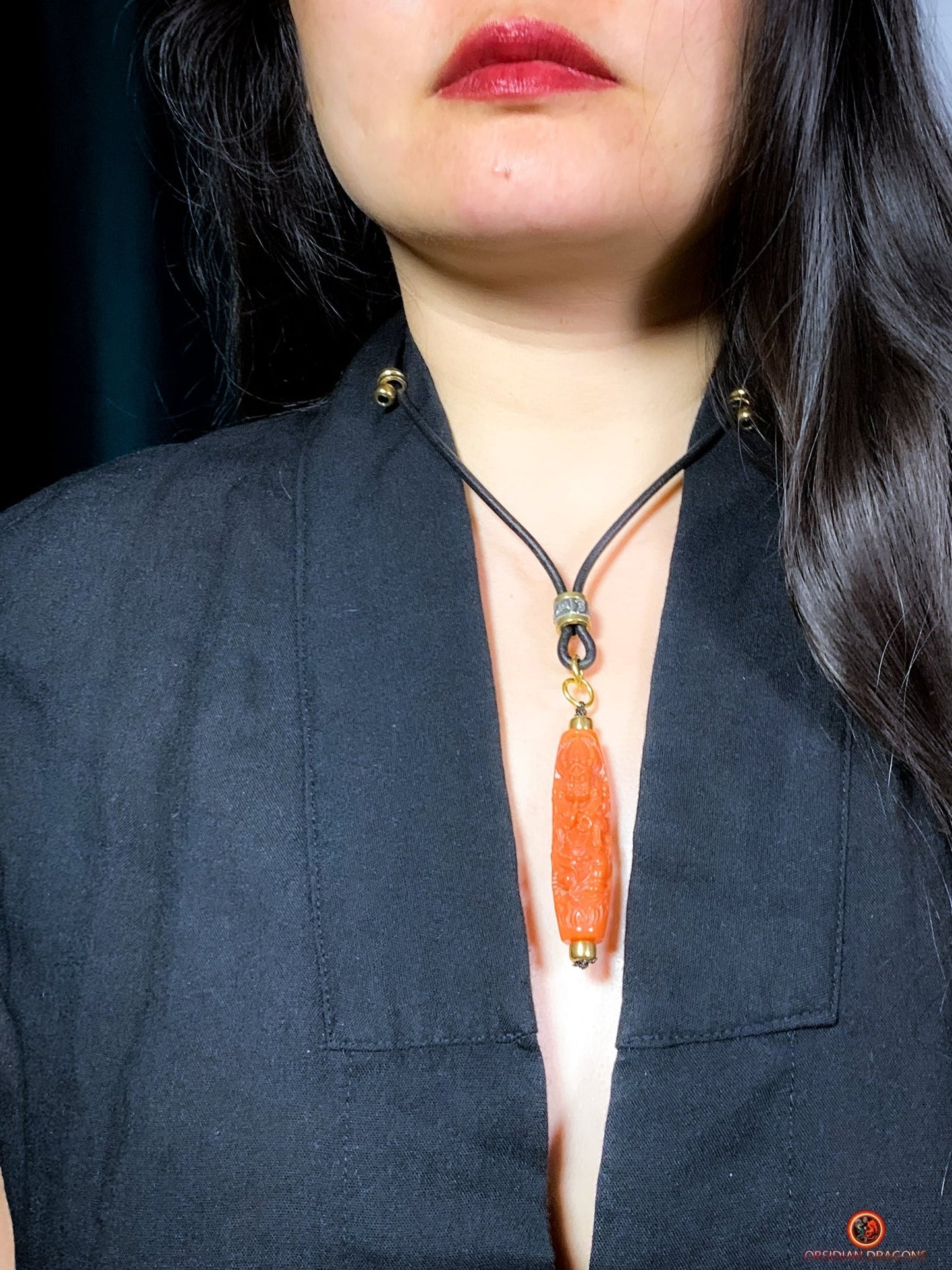 Rare Perle tibétaine de Mahakala en Agate Nan Hong - Talisman | obsidian dragons