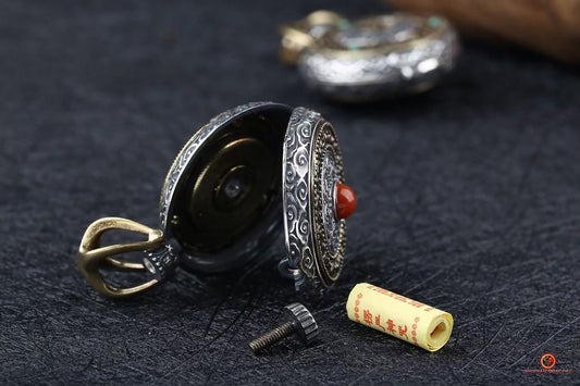 Reliquaire Tibétain de Tara Verte - Argent 925 - Mantra Tournant | obsidian dragons