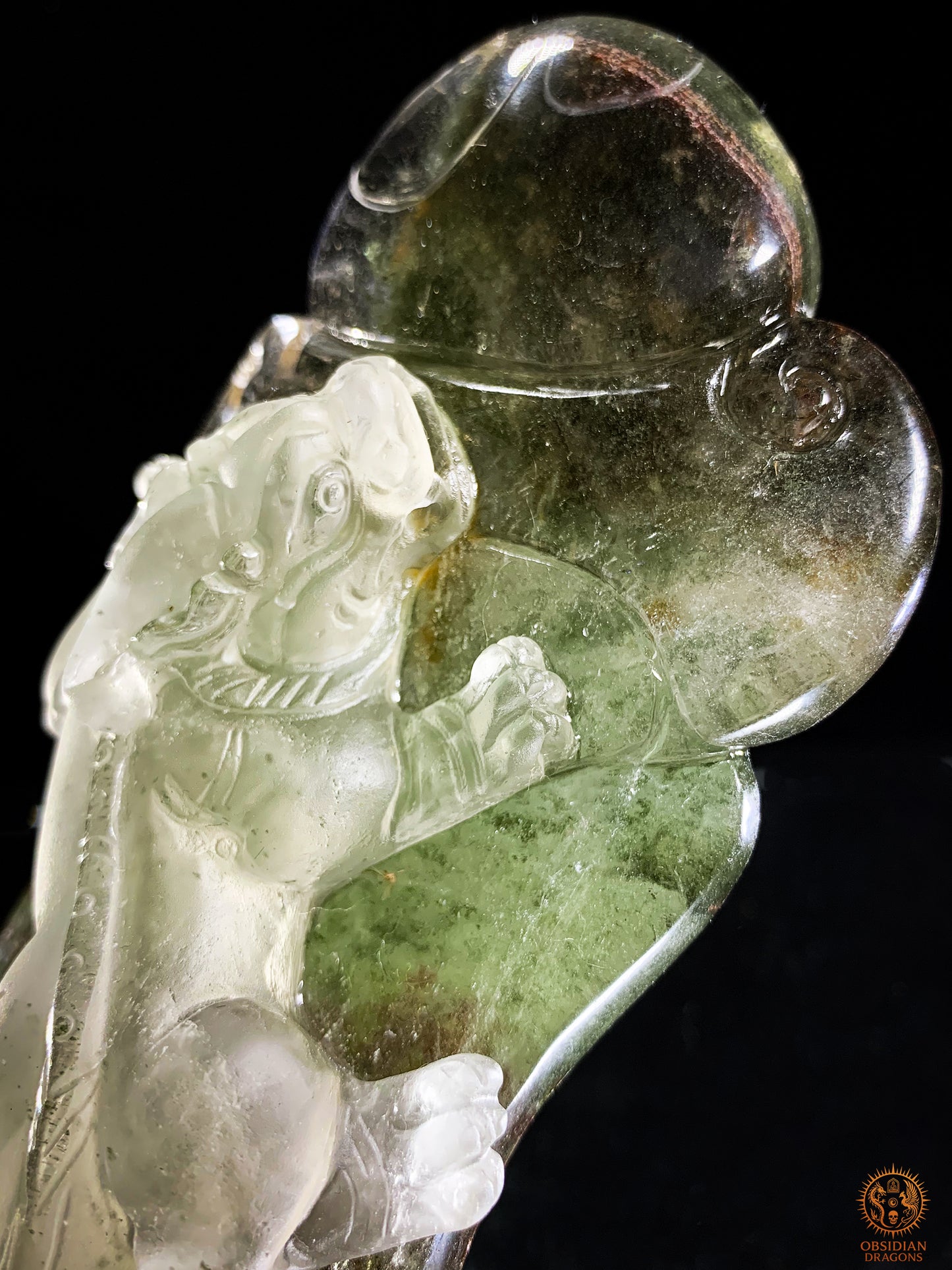 Sculpture Pixiu en Quartz Jardin – Œuvre Feng Shui rare | obsidian dragons