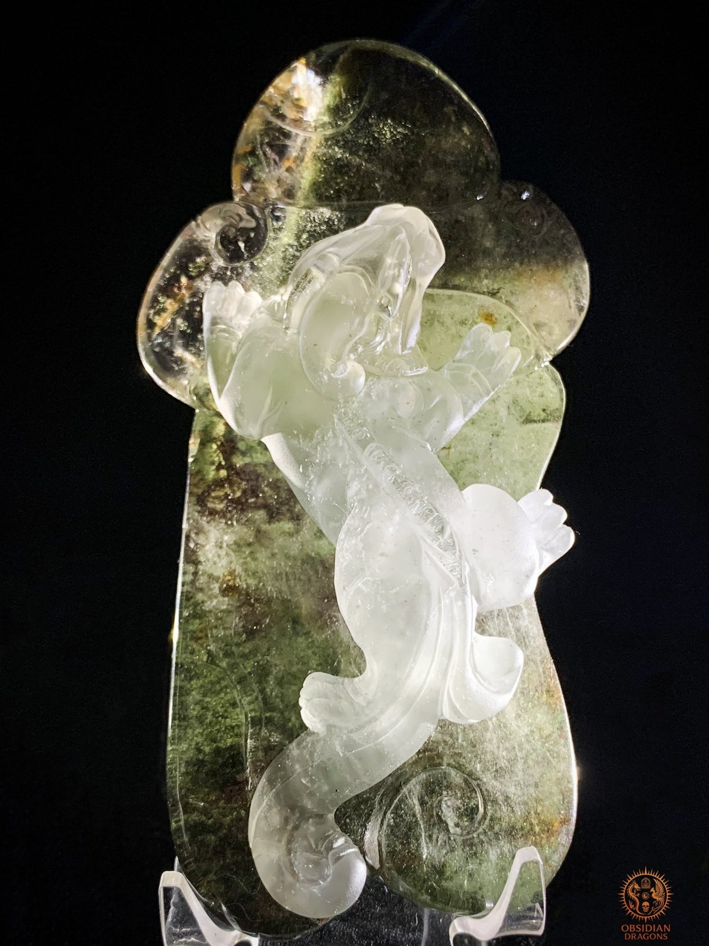 Sculpture Pixiu en Quartz Jardin – Œuvre Feng Shui rare - obsidian dragons