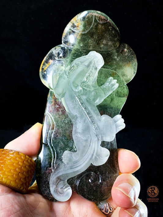 Sculpture Pixiu en Quartz Jardin – Œuvre Feng Shui rare | obsidian dragons