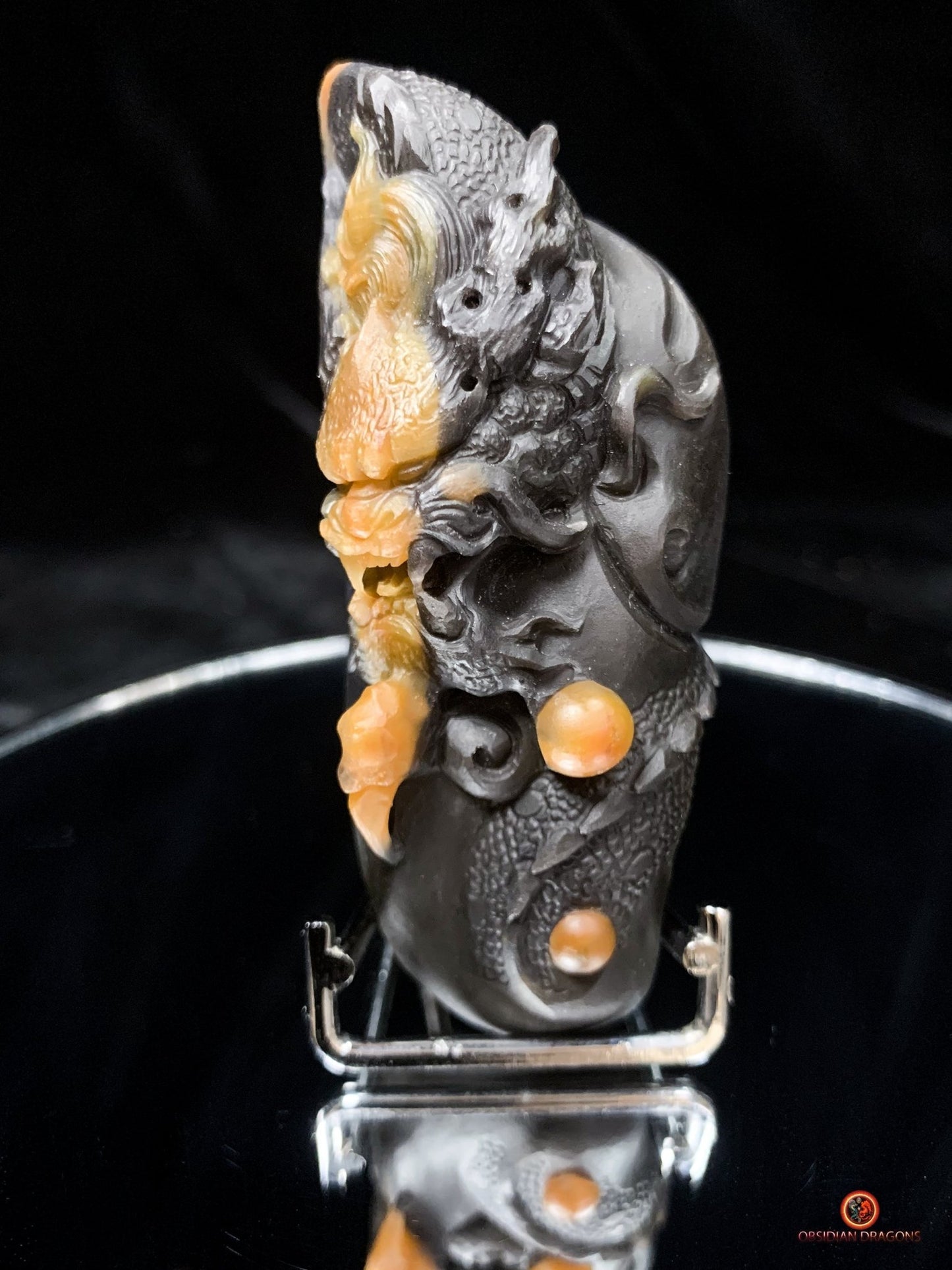 Sculpture de dragon artisanale en calcédoine - Feng Shui | obsidian dragons