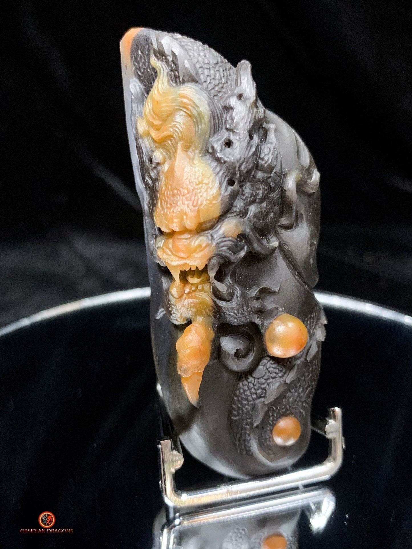 Sculpture de dragon artisanale en calcédoine - Feng Shui | obsidian dragons