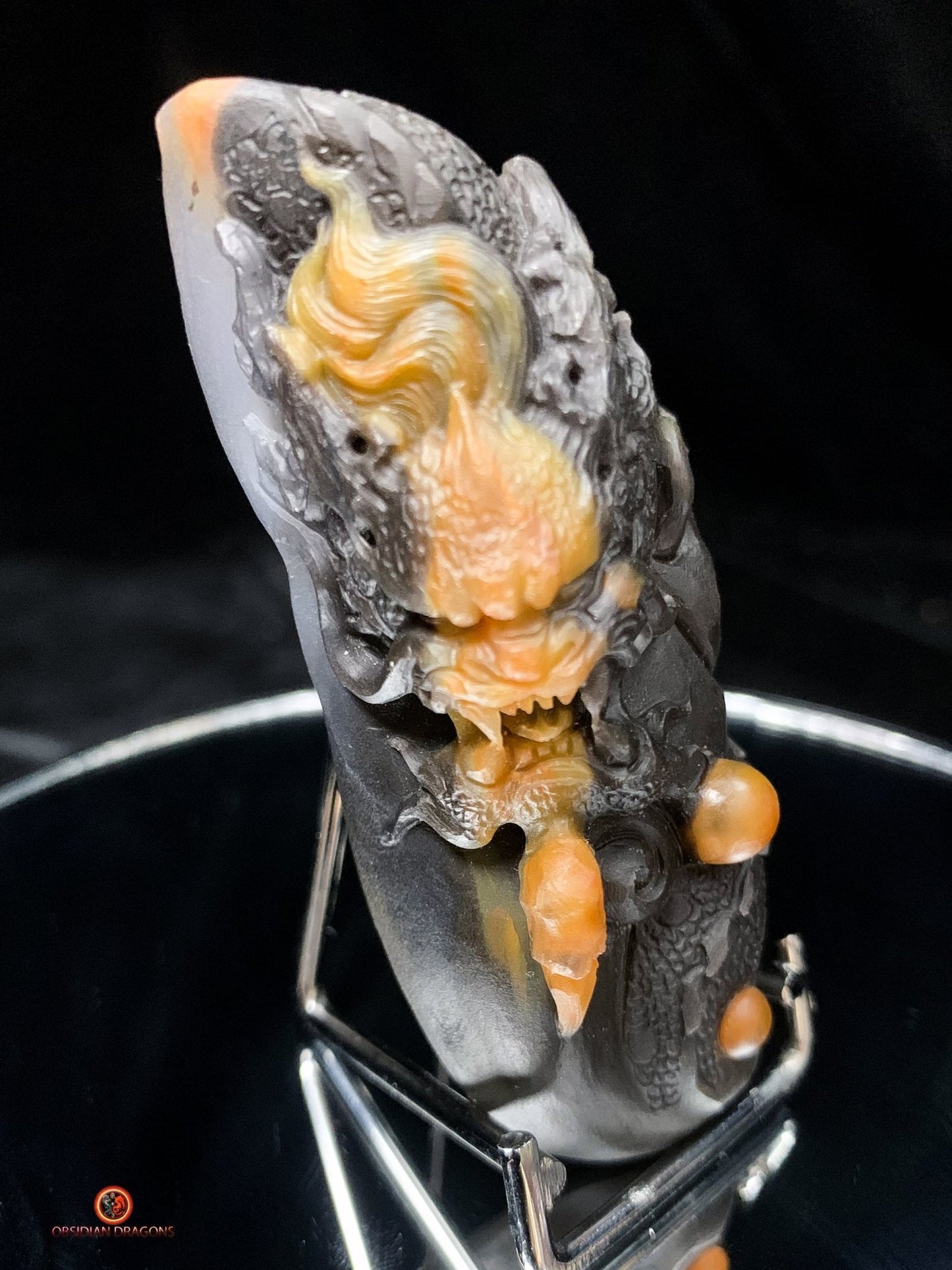 Sculpture de dragon artisanale en calcédoine - Feng Shui | obsidian dragons