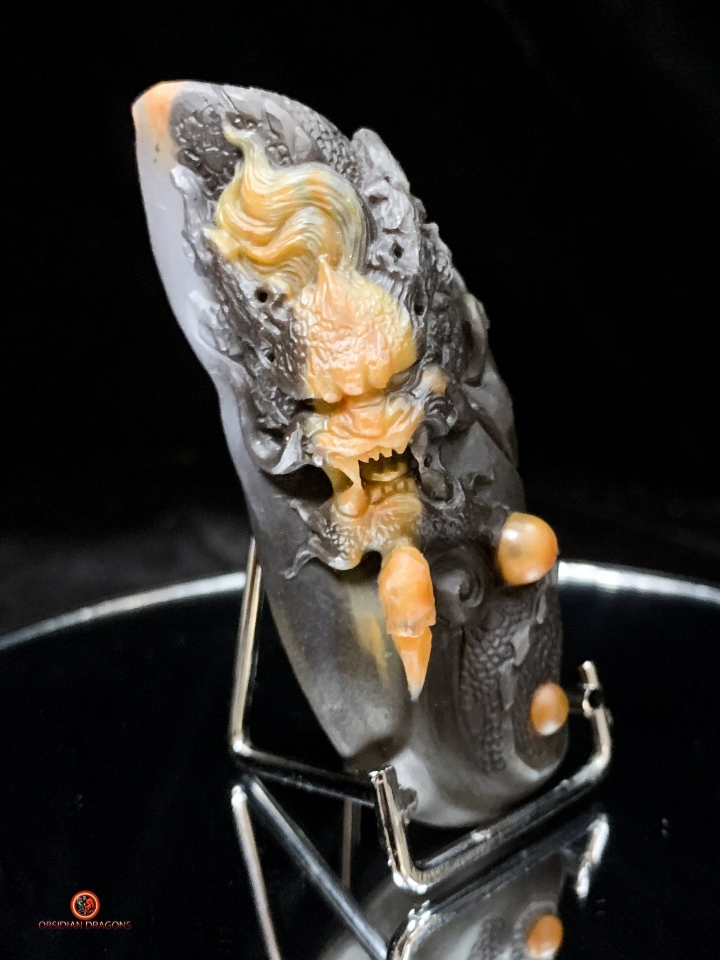 Sculpture de dragon artisanale en calcédoine - Feng Shui | obsidian dragons
