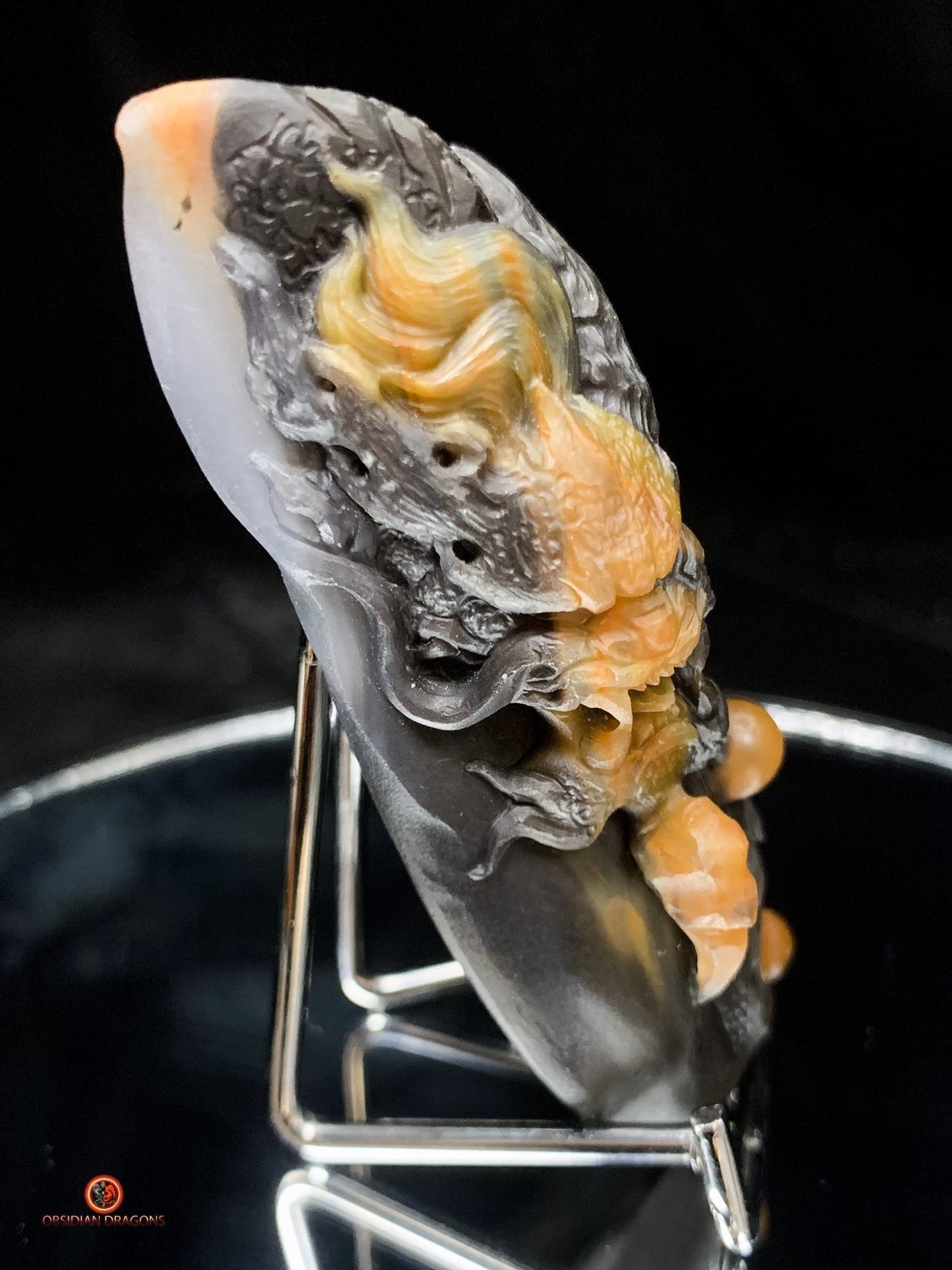 Sculpture de dragon artisanale en calcédoine - Feng Shui | obsidian dragons